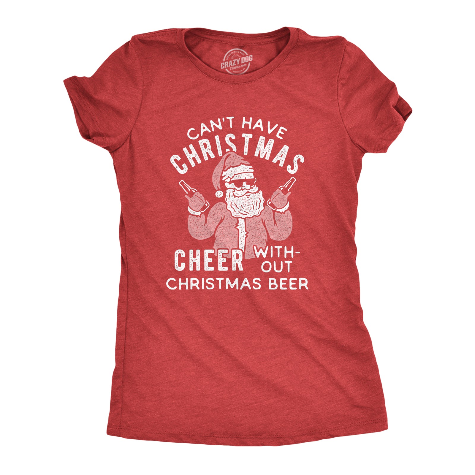 Womens Can’t Have Christmas Cheer Without Christmas Beer T Shirt Funny Santa