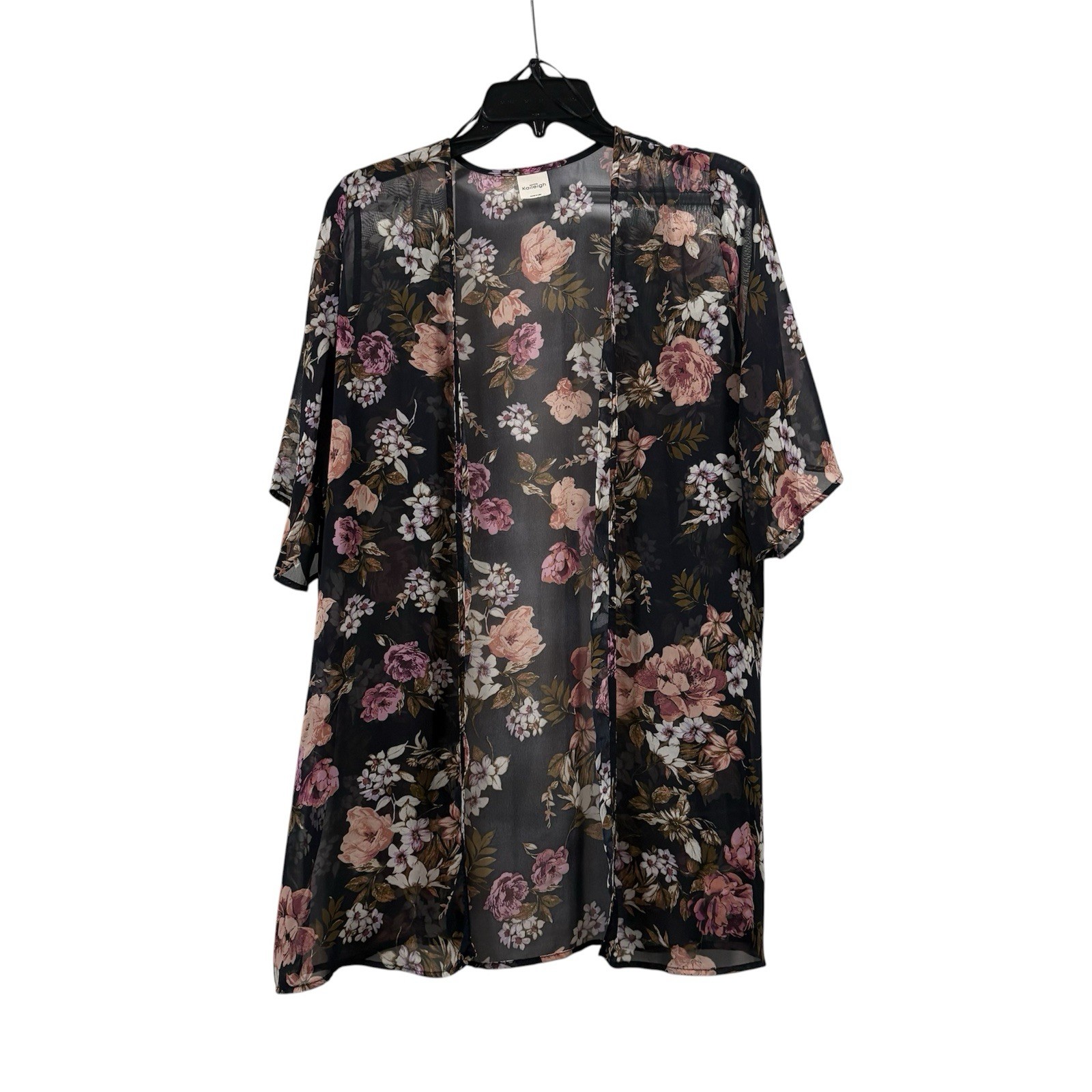 Dark Floral Sheer Open Front Kimono Cover Up Kaileigh Size S