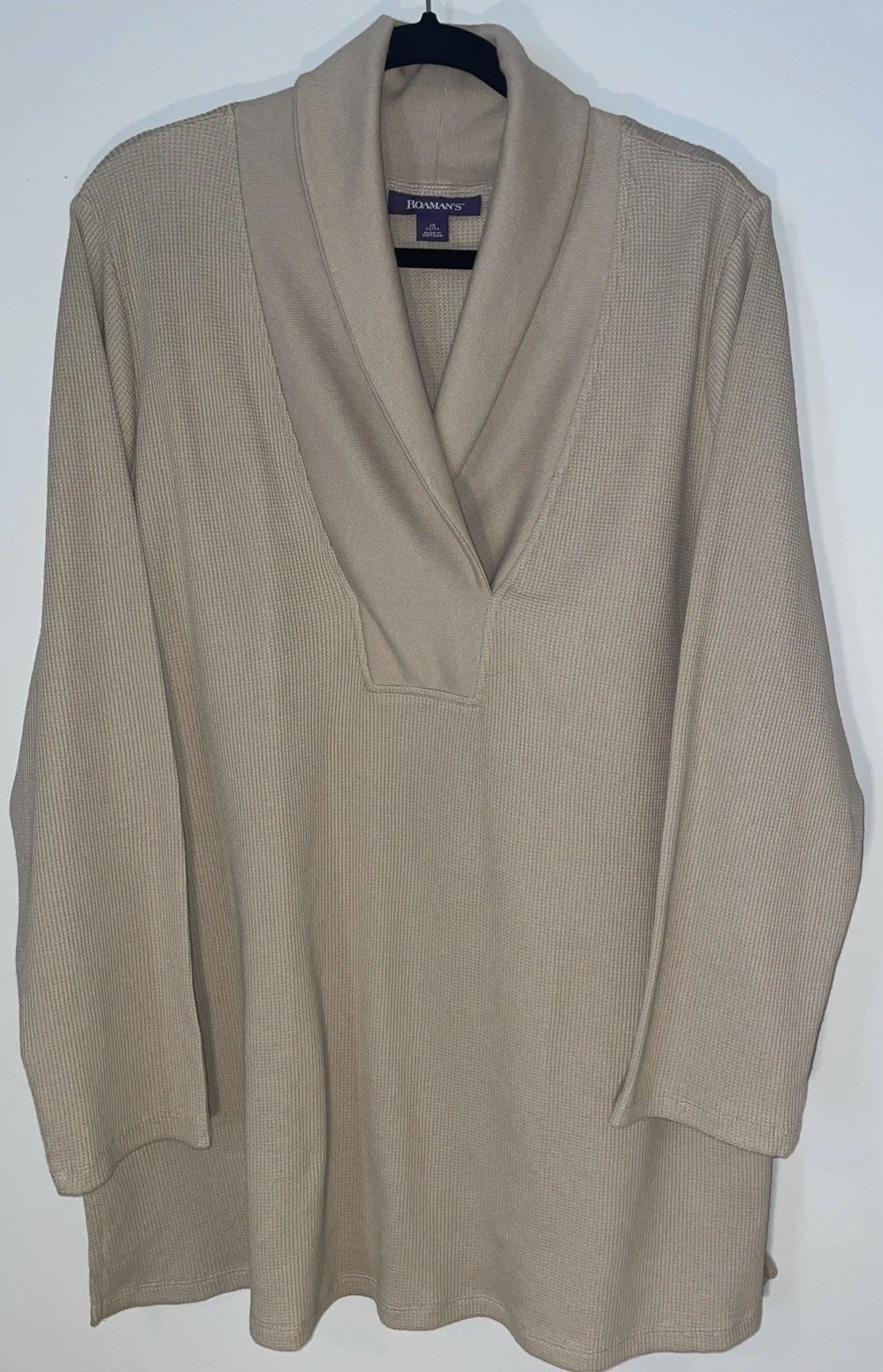 Roaman’s 1X Waffle Tan Thermal Pullover Tunic Length Coverup Essential Sz 22-24
