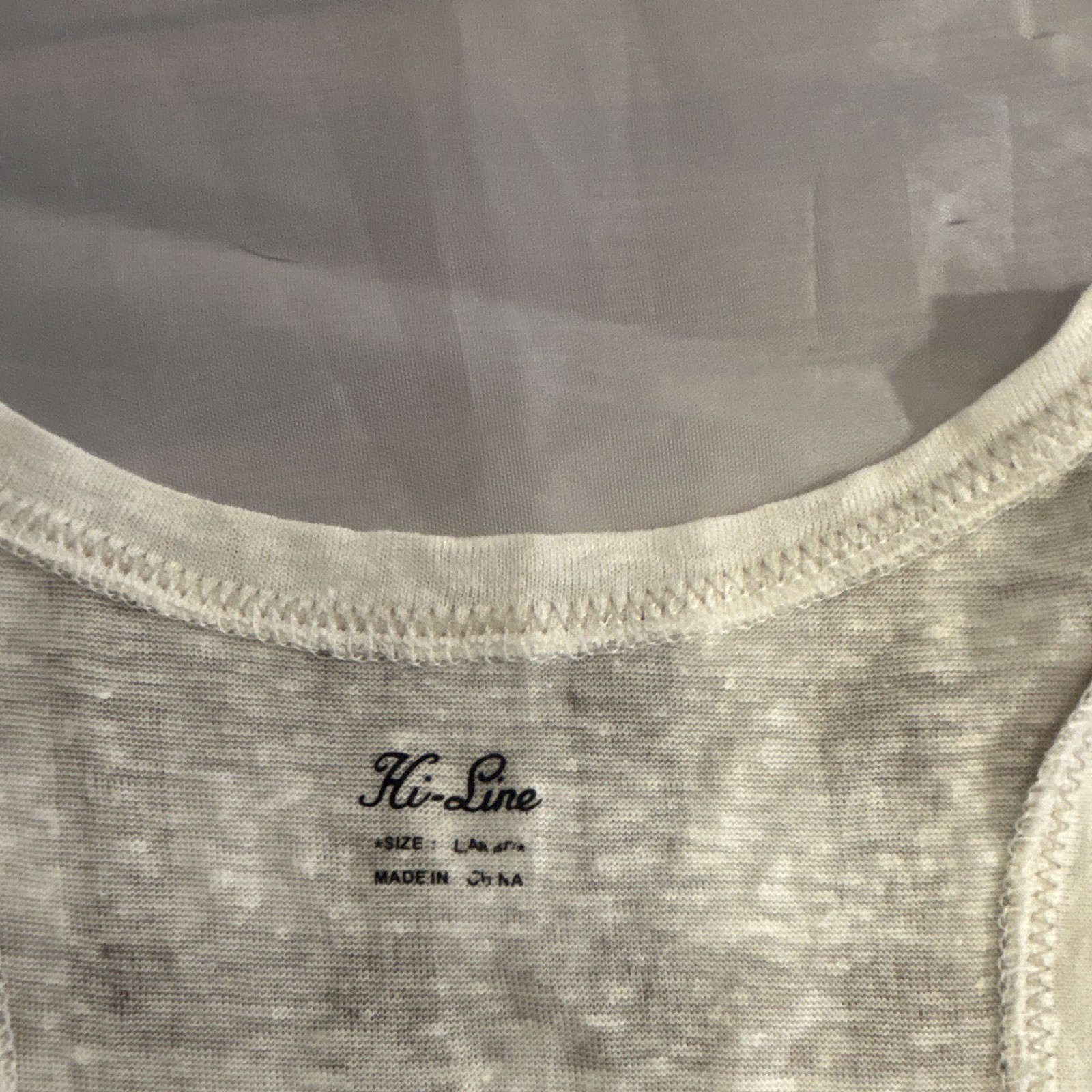 Hi-Line Beige/White Gingham Knit V-Neck Sleeveless Tank Top linen L
