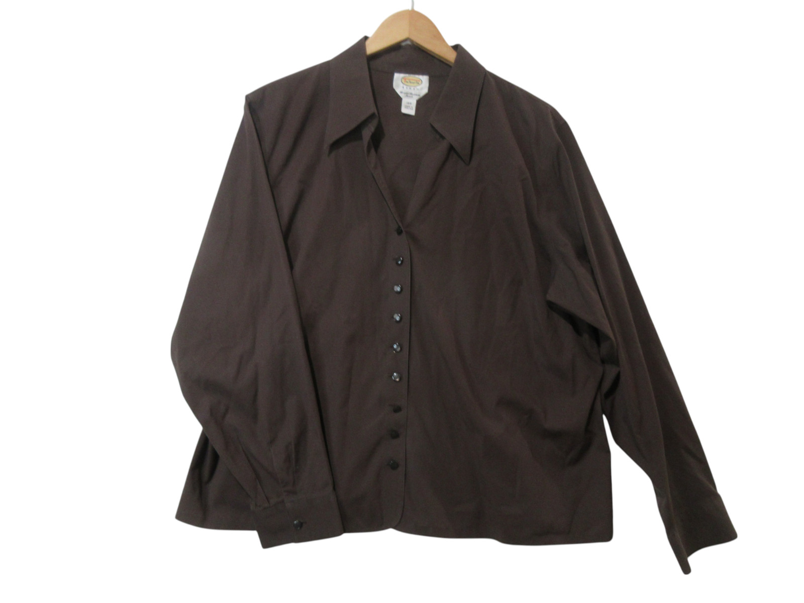 Sz 18W Talbots Shirt Brown Wrinkle Resistant Cotton Career Easy Care VERSATILE