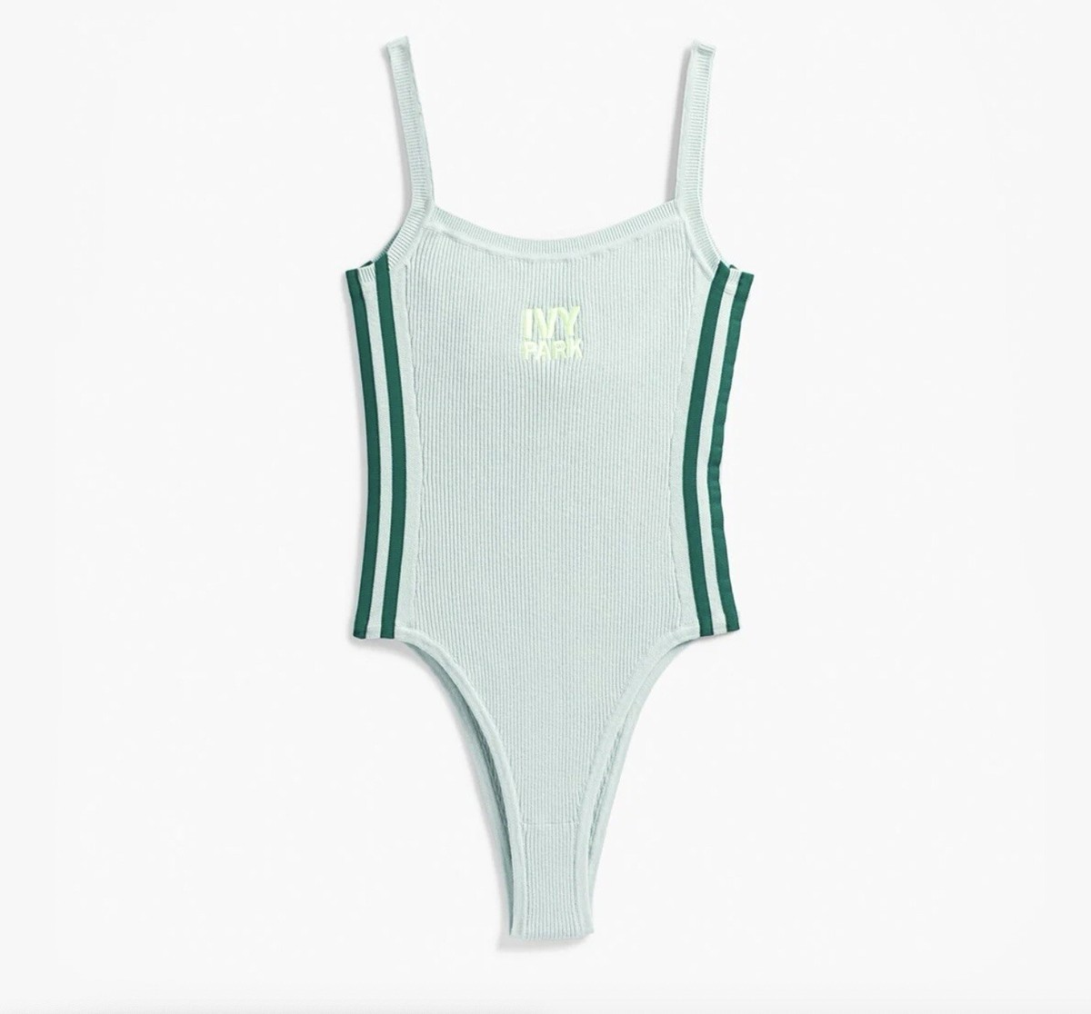 Ivy Park x Adidas Striped Ribbed Knit Mint Green Sleeveless Tank Bodysuit XS