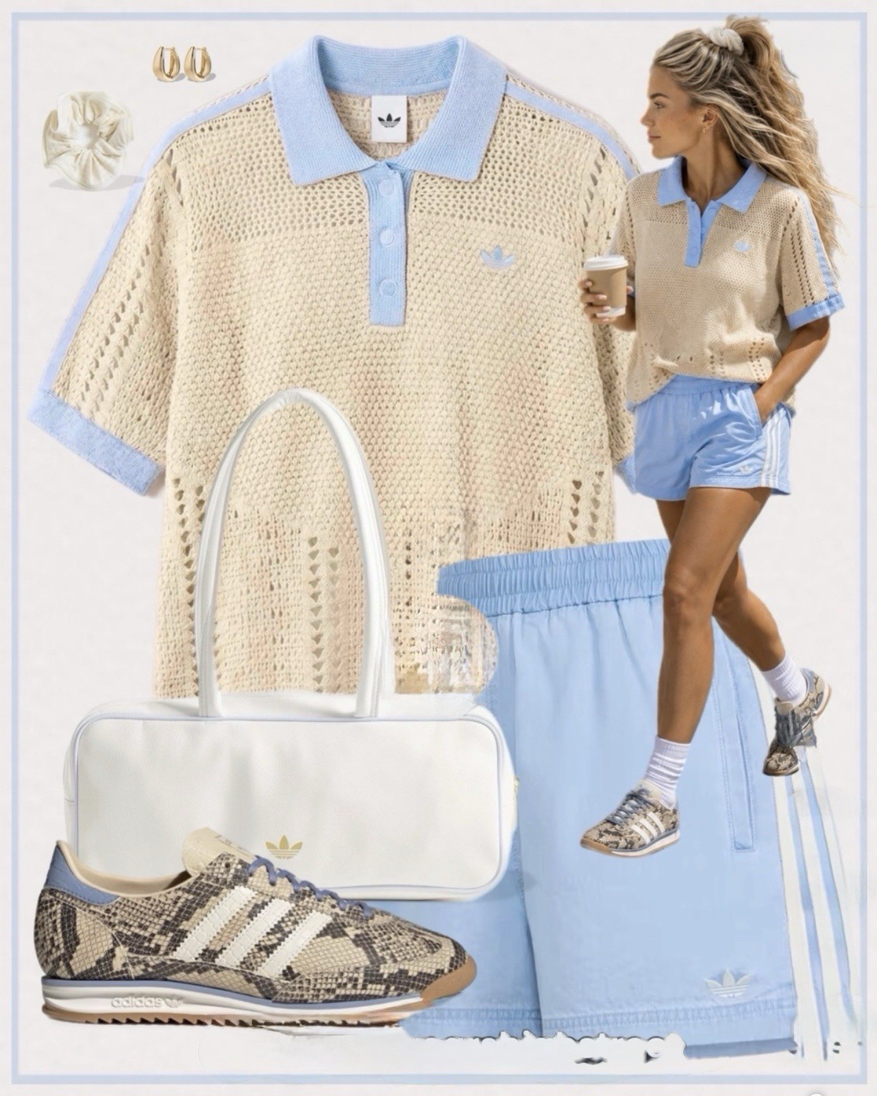 Adidas Originals x ASOS polo top in beige crochet