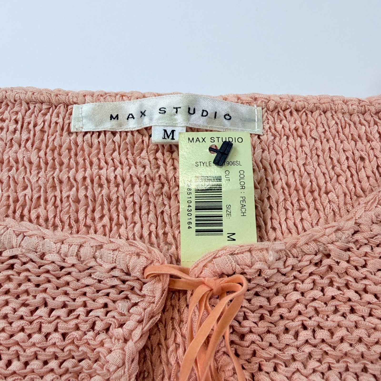 Max Studio Peach Knit Sleeveless Fringe Hem Top Keyhole Tie Womens Medium 269C3