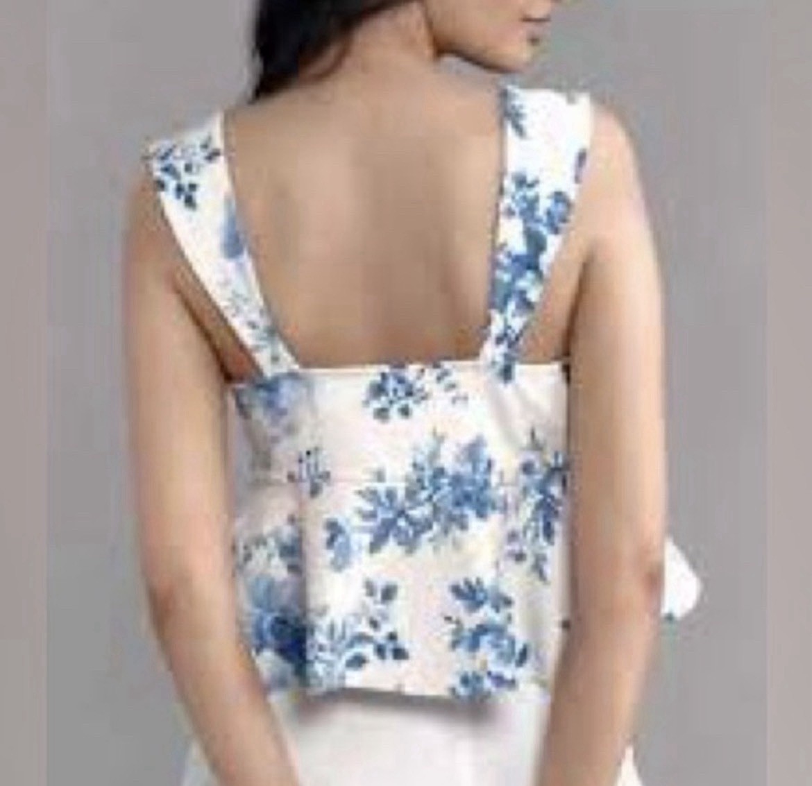 Anthropologie Maeve size XL square neck peplum top blue & white floral toile