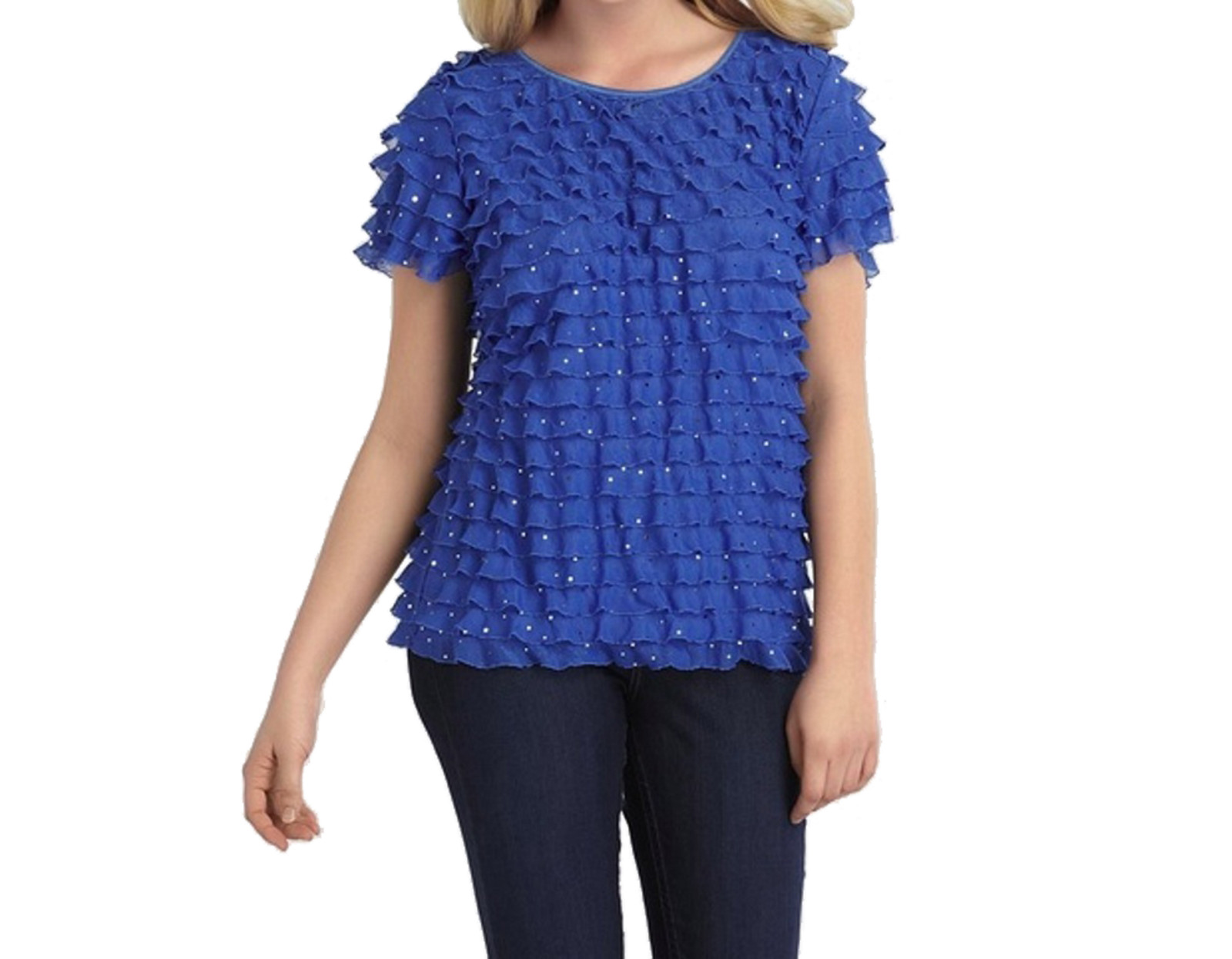 Women’s Cruise party Shimmer Eyelash ruffle Top tunic Spangled shirt plus 1X $44