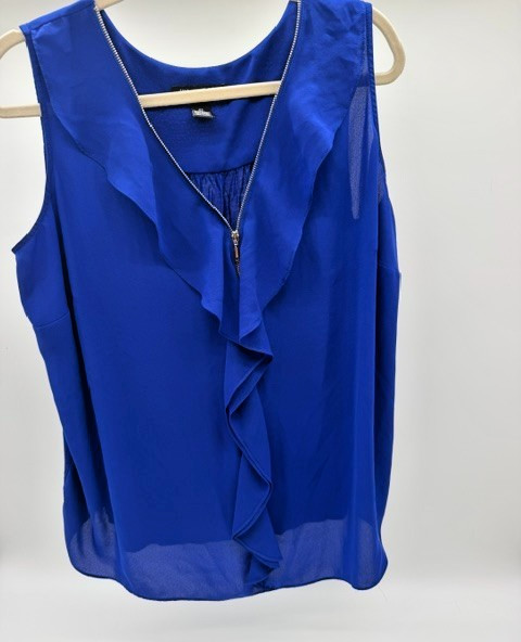 Royal Blue Sleeveless INC Women’s Top w/ Ruffle & Silver Front Zip 0X (XL)