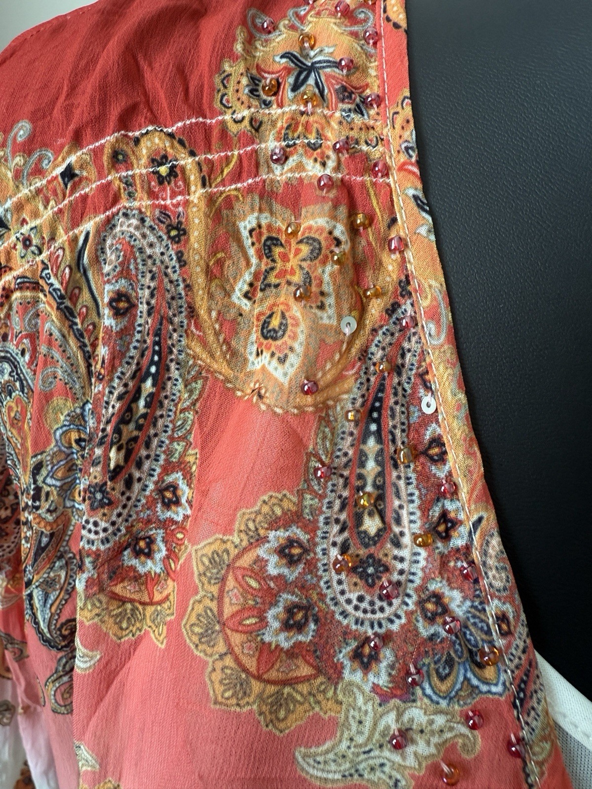 V Cristina NWT Boho Chic Colorful Top W/Smock Detail Women’s Sz L Whimsical Y2K