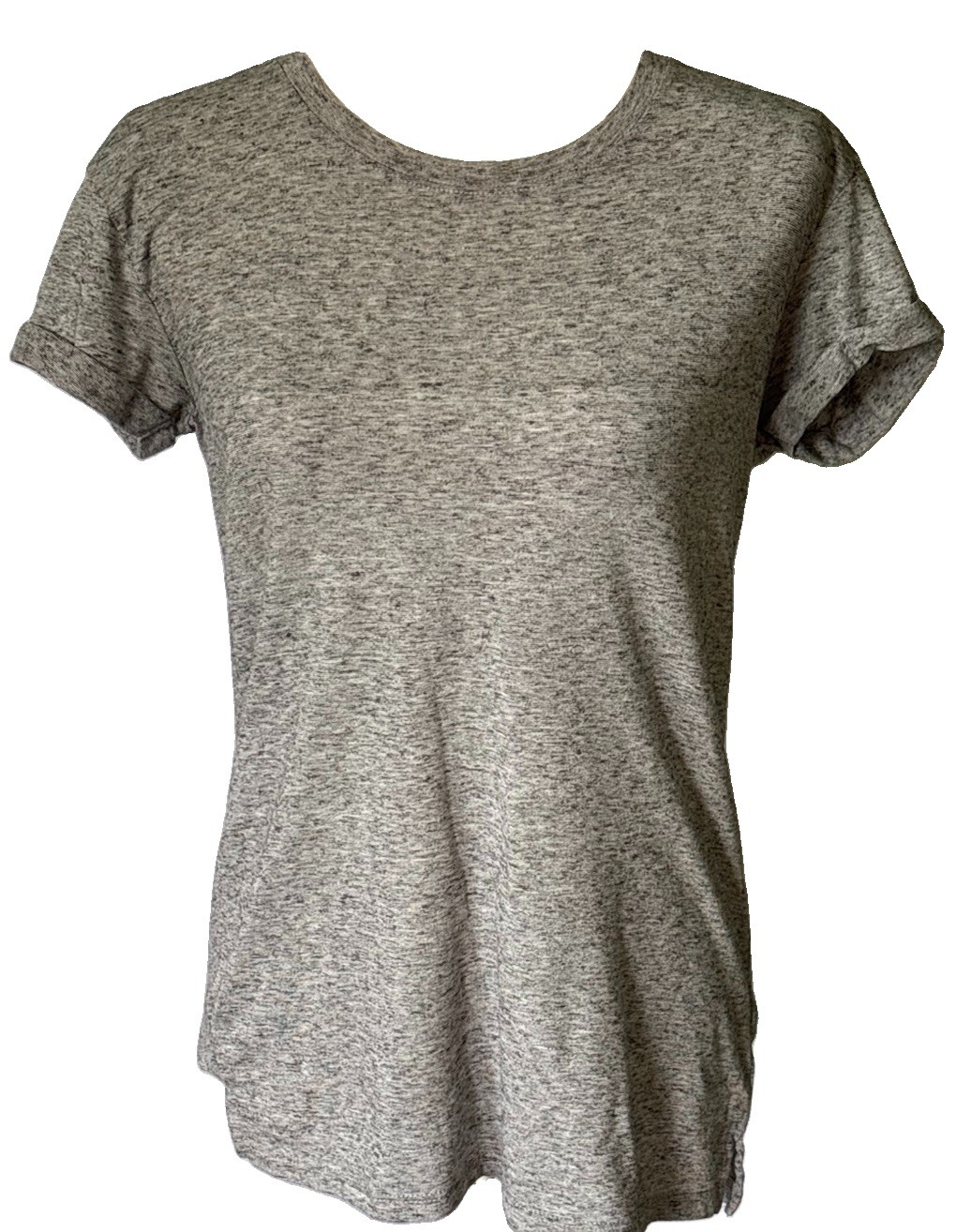 Awake Heather Gray T Shirt Womens Medium M Cuffed Rolled Sleeve Crew Neck Tee