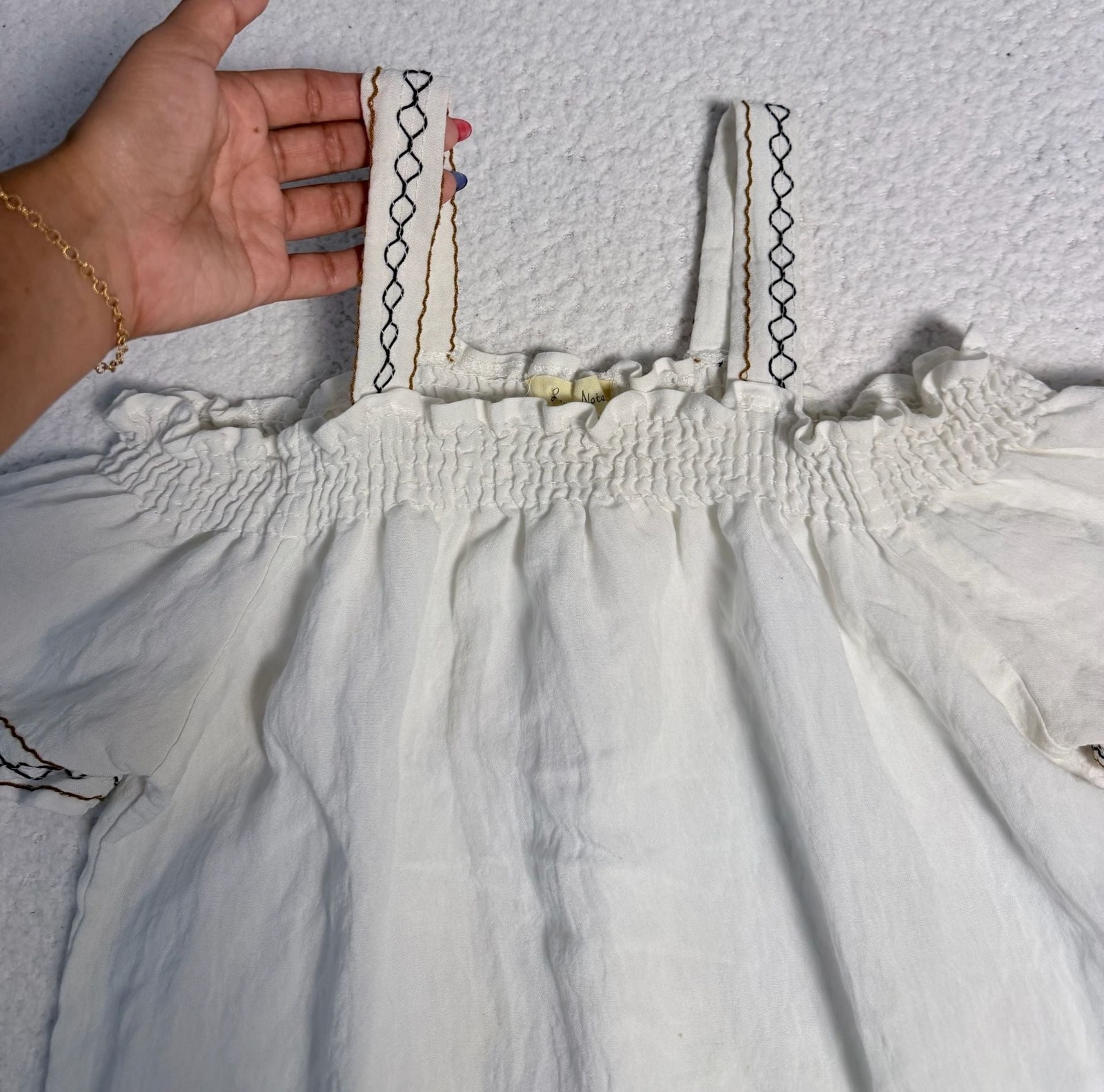 Love Notes White Off-Shoulder Embroidered Smocked Peasant Top