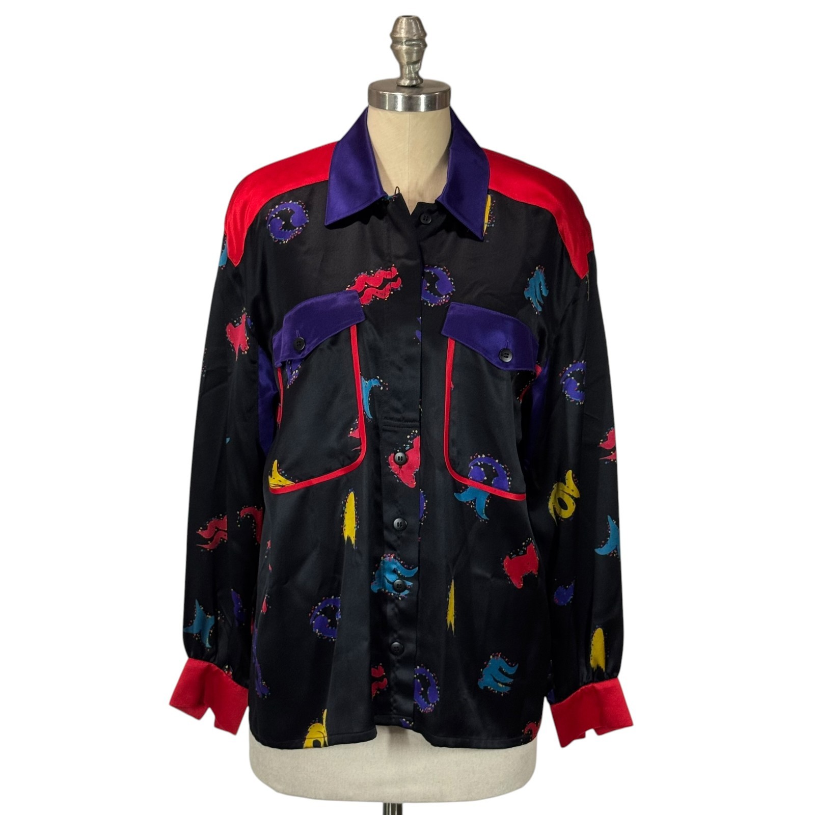 Escada by Margaretha Ley Silk Blouse Women EU 40 Black Abstract 90’s Luxury VTG
