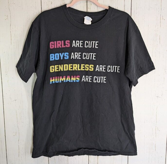 Port Company Size Large Black Graphic Short Sleeve Womens Casual T Shirt