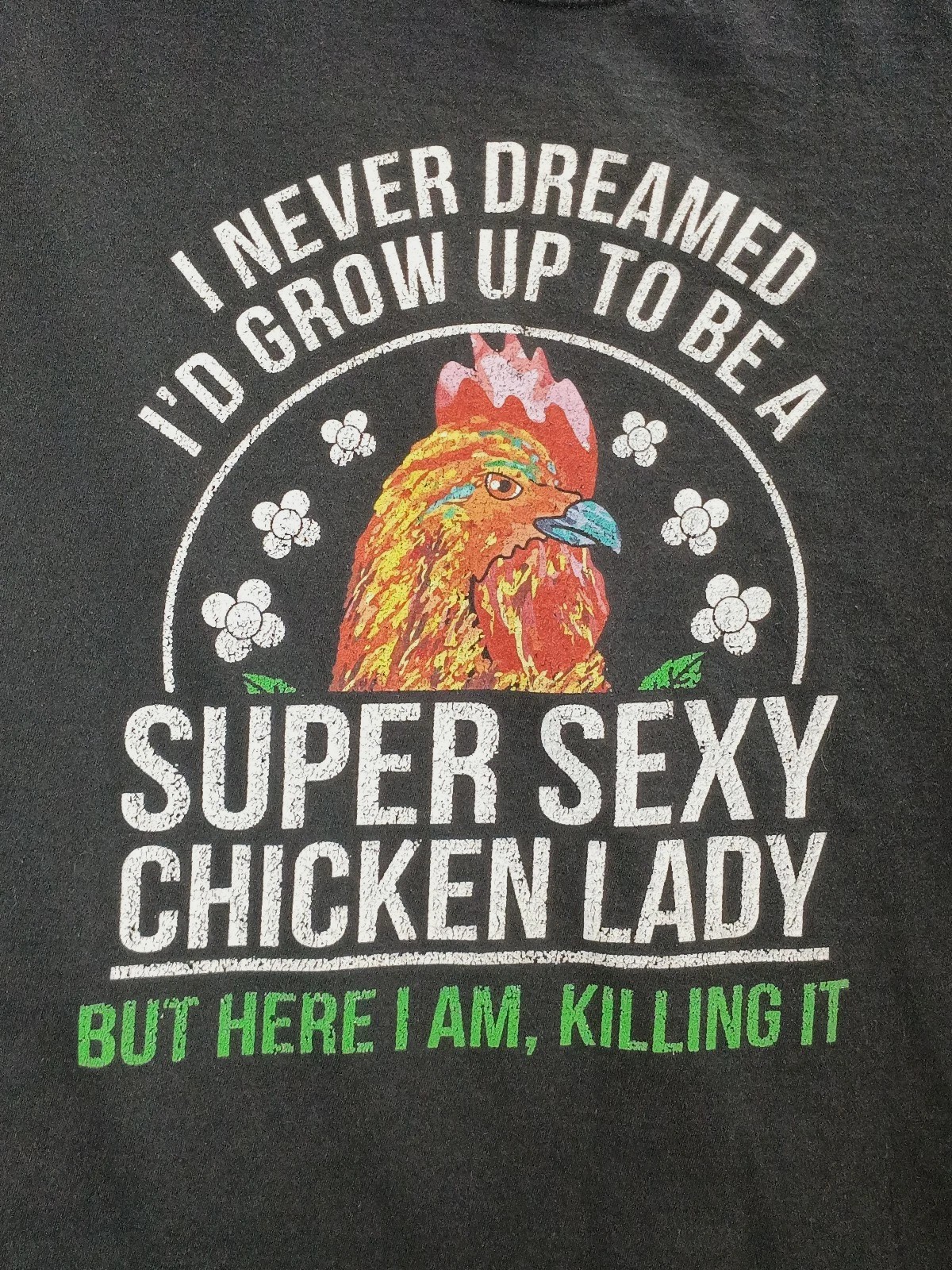SUPER SEXY CHICKEN LADY Women’s MEDIUM T-Shirt SOFT 100% Cotton RING SPUN