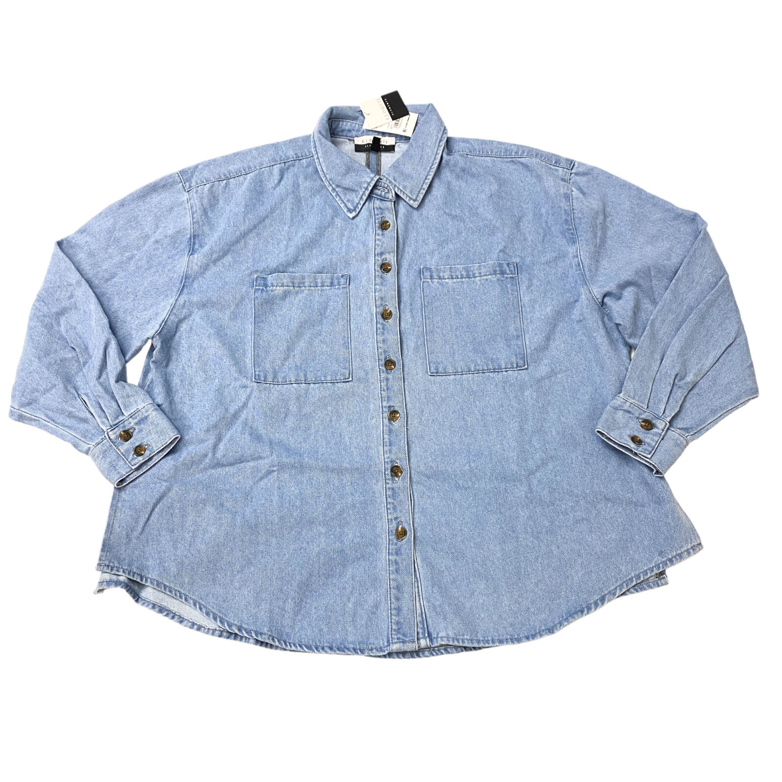 Eloquii Elements Womens Size 16 Oversized Chambray Shirt With Pocket Light Wash