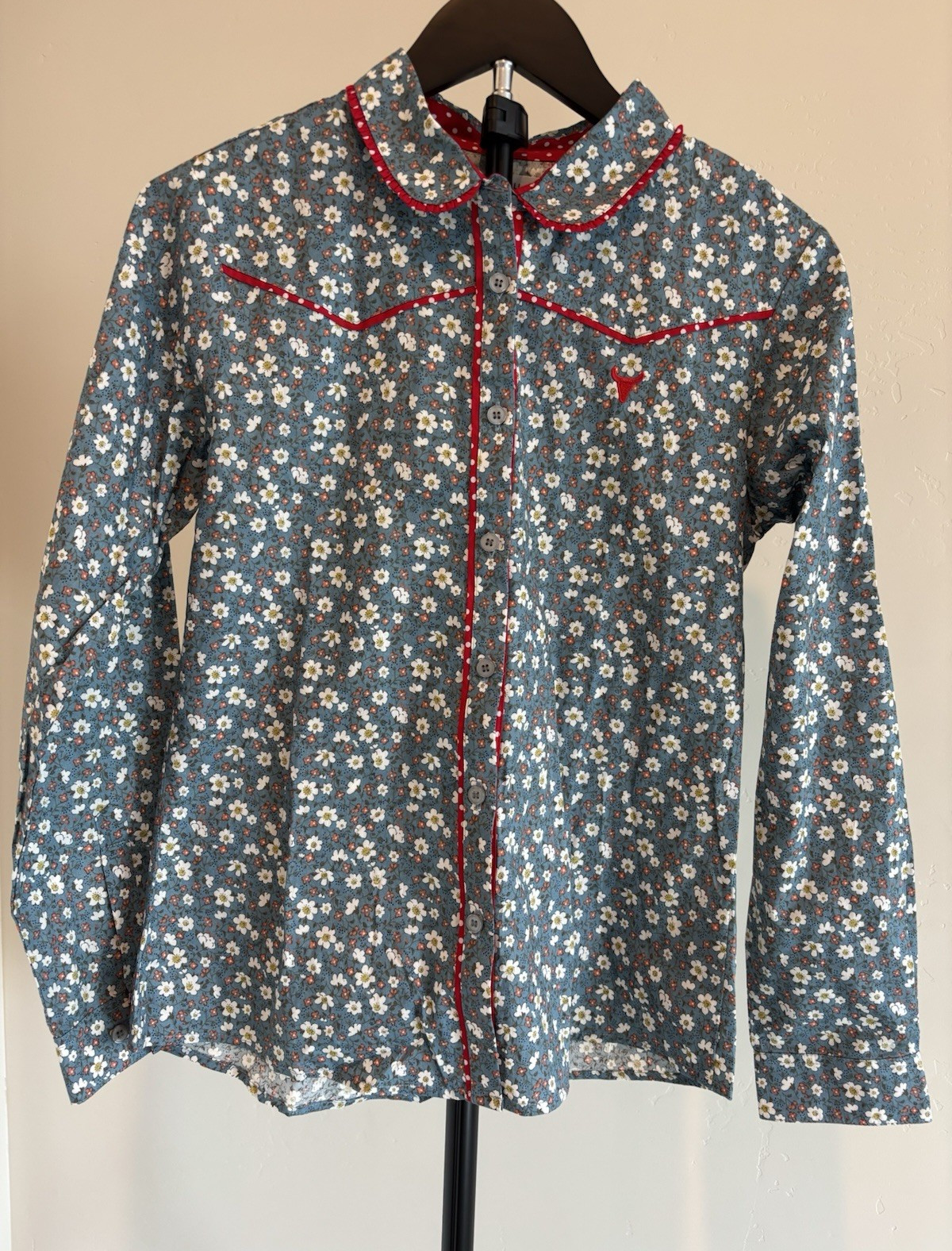 Little Windmill Girls Size 14 Western Shirt Blue Floral Long Sleeve NWT