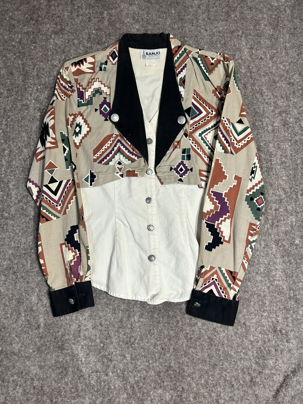 Banjo Vintage Southwest Style Button Down Shrug Top Combo women’s size Small
