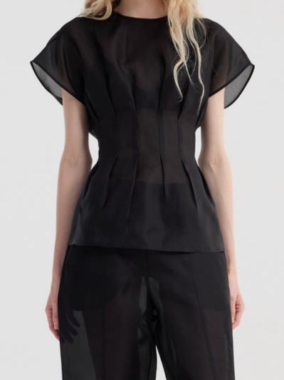 Róhe Women’s Black Pleated Waistline Silk Top Size 36