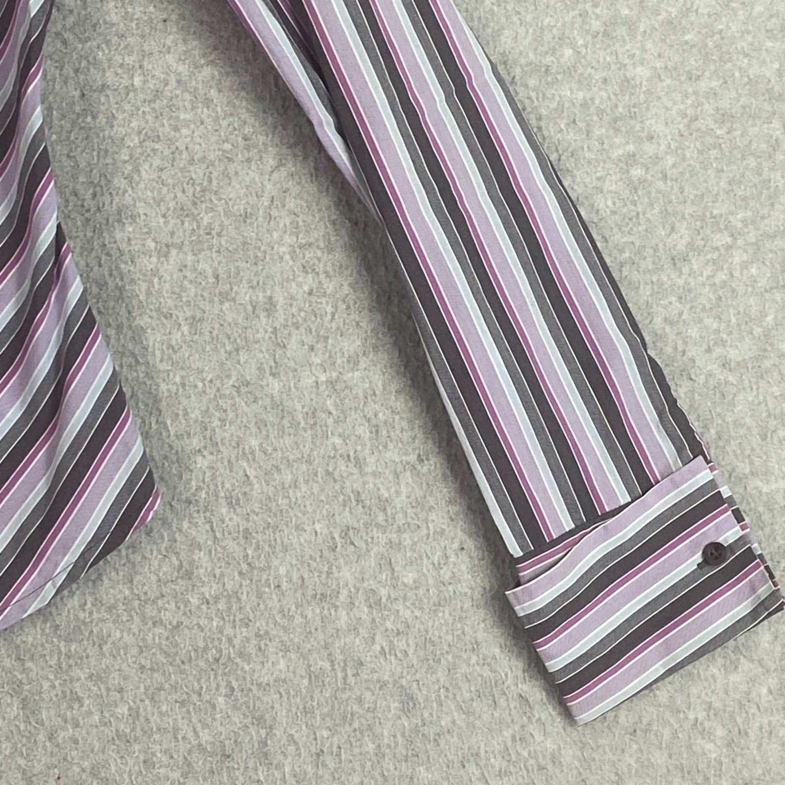 Express Top Womens 2 Gray Pink Striped Button Front Long Sleeve Stretch Blouse
