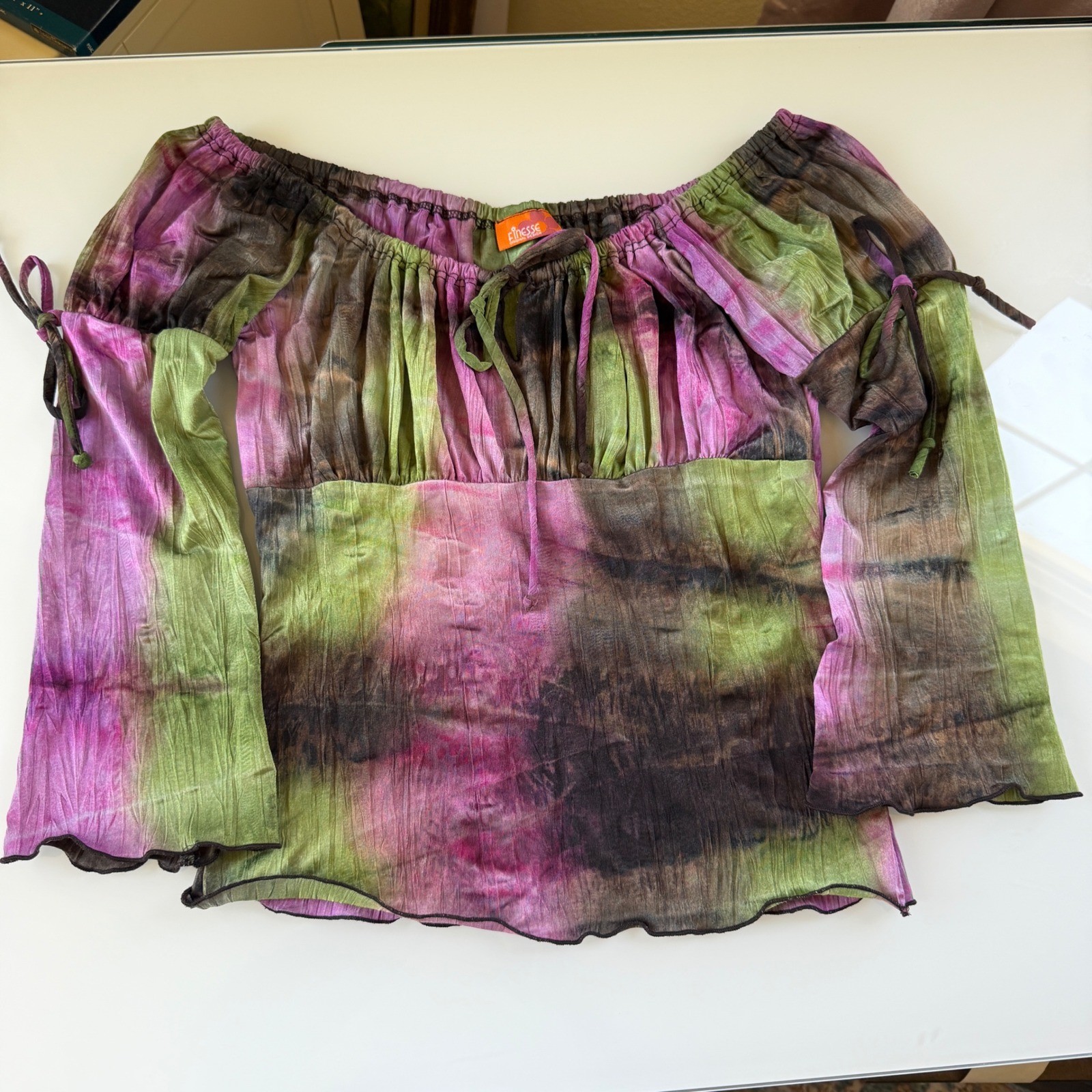Purple Green Tie Dye Milkmaid Top Fairy Grunge Y2K Vintage Small
