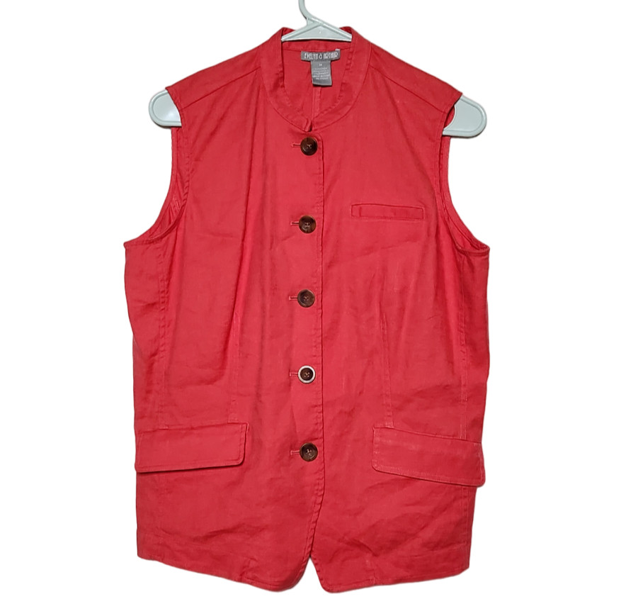Evelyn & Arthur Womens M Linen Blend Top Sleeveless Button Up Vest Coral Pink