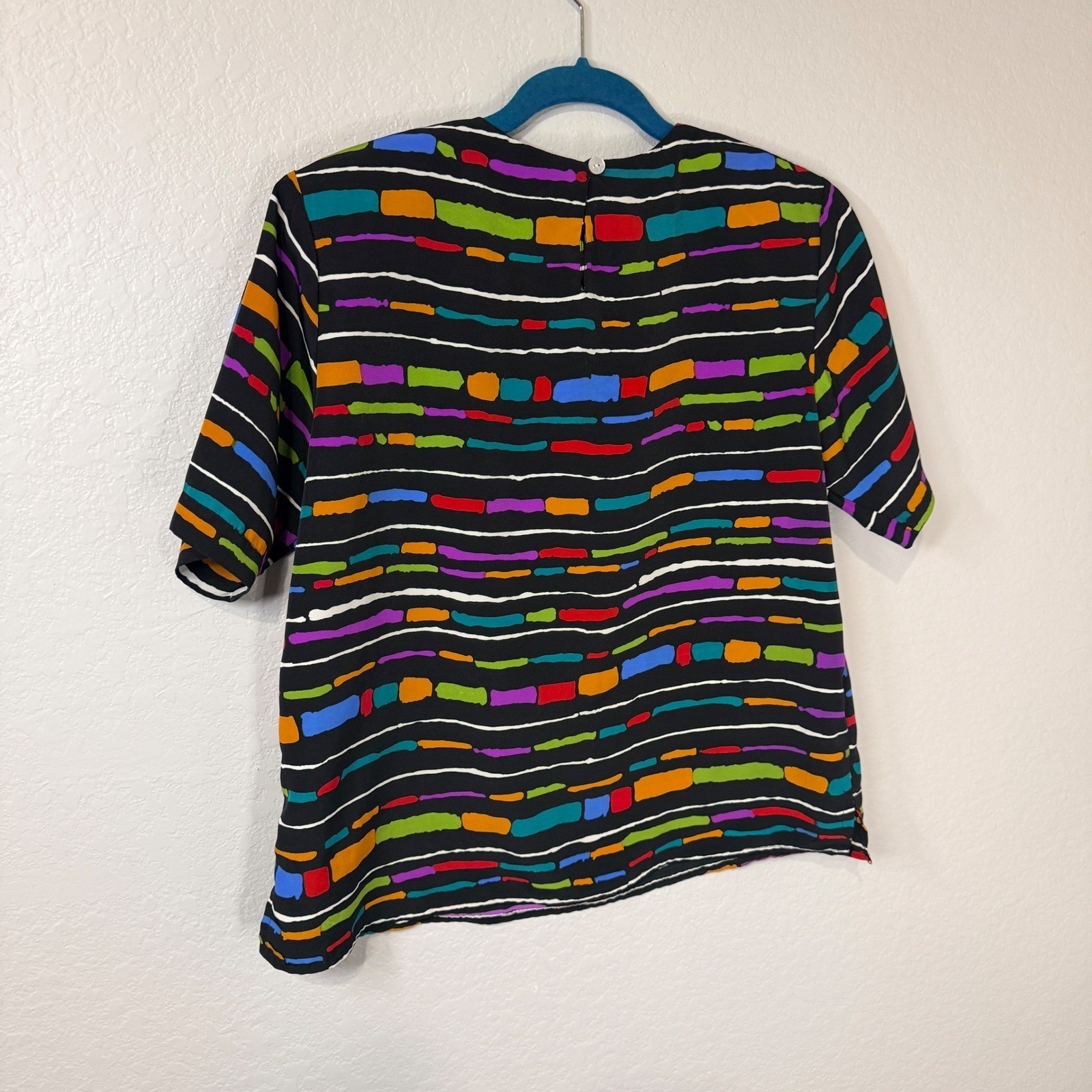 Jordan 80’s Womens L Vibrant Abstract Stripe Top Boho Bold Artsy Statement Retro