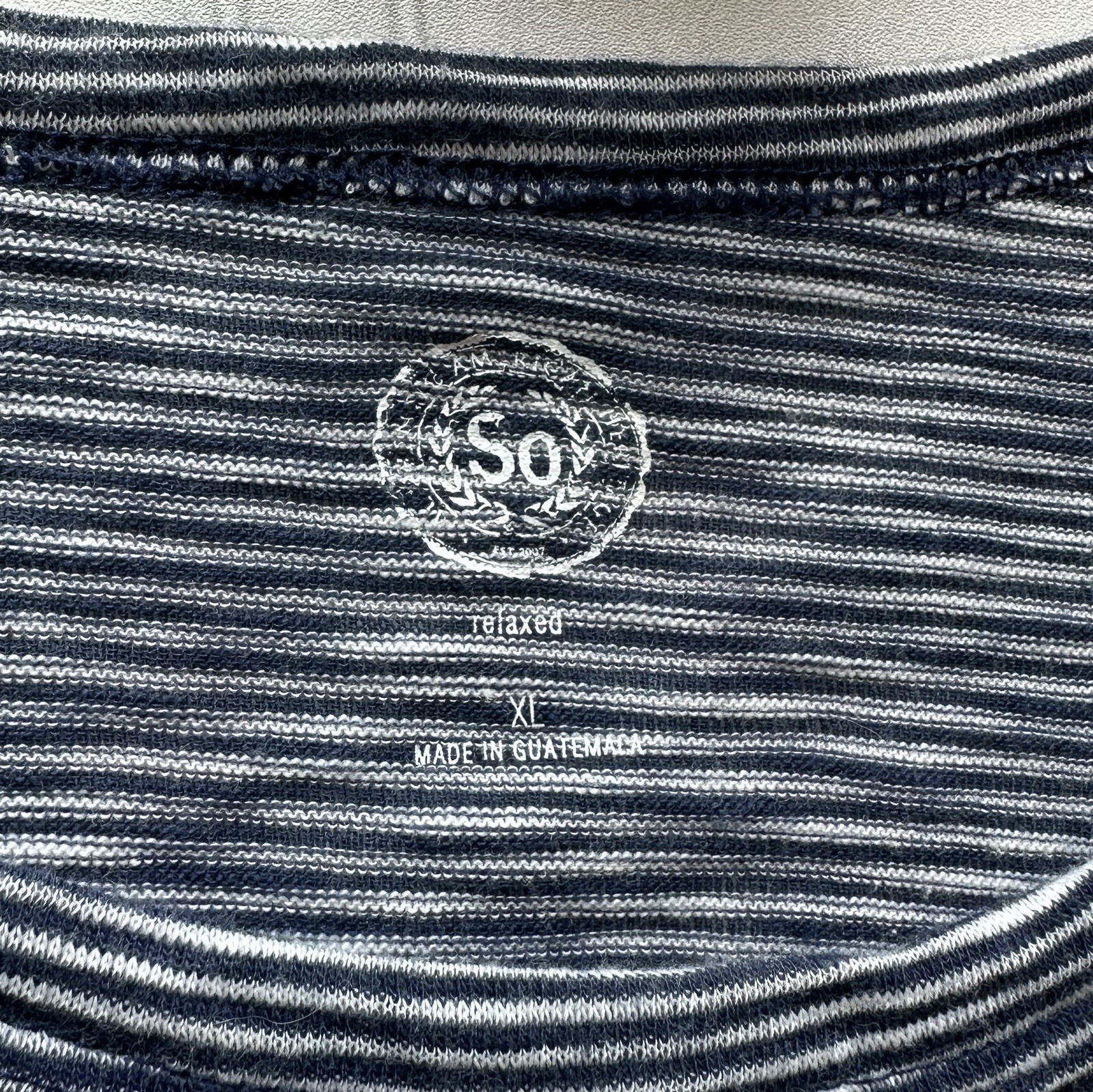 SO T-Shirt Relaxed Fit Soft Stripes Short Sleeve Tie-Front Blue White XL