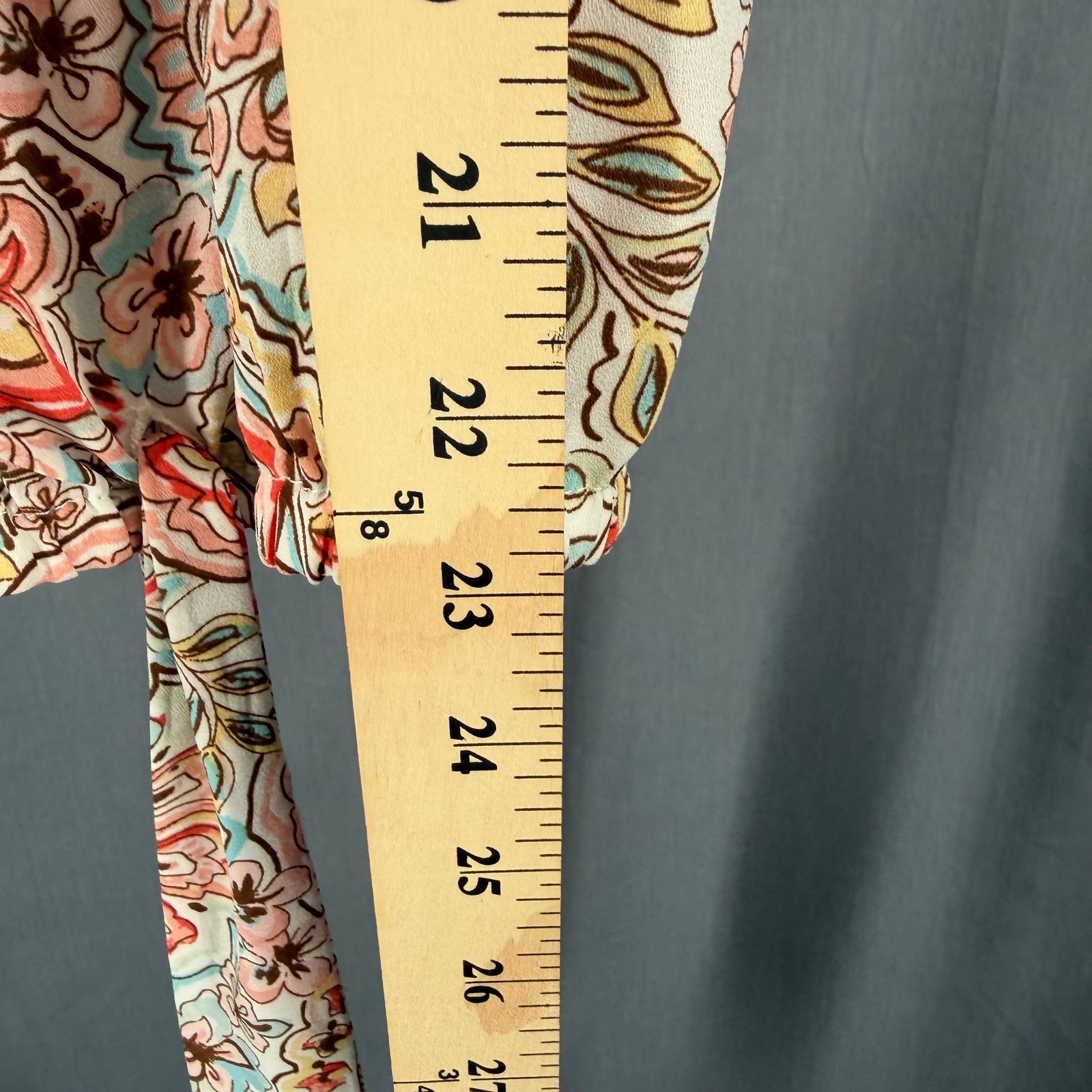 CeCe Womens Paisley Floral Off Shoulder Ruffle Sleeve Tie Hem Blouse Large Coral