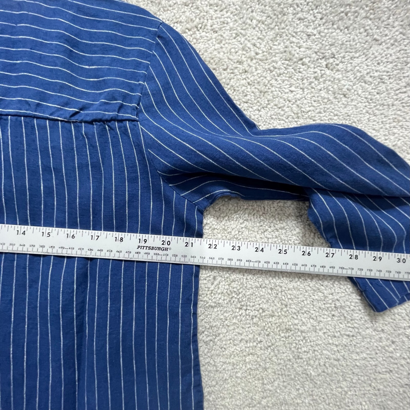 Ellen Tracy Top Women’s Medium Linen Blue Striped 3/4 Sleeve Quarter Zip