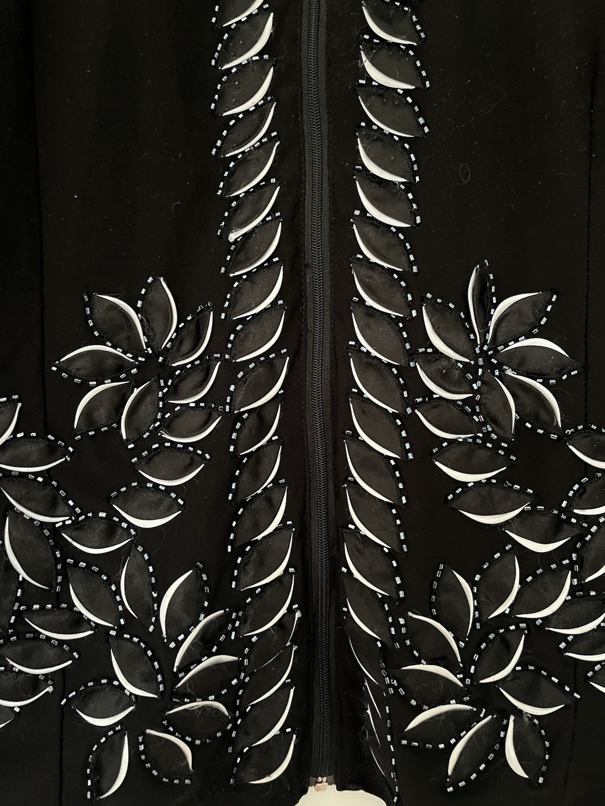 Bellina Zip Up Black Top With Beaded Embellishments Size M