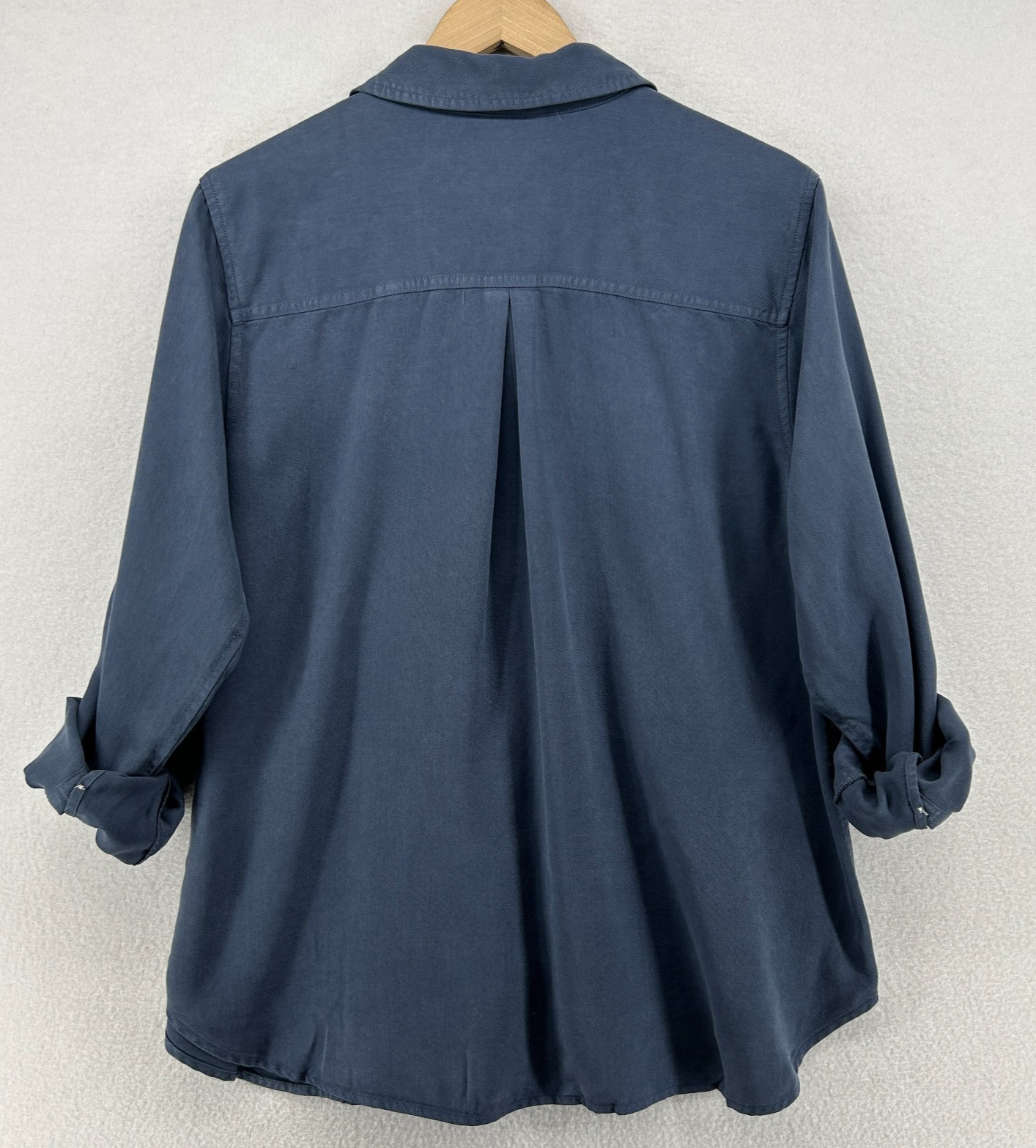 LL BEAN Top Womens LP Petite Soft Washed Utility Twill Button Up Roll Tab Blue
