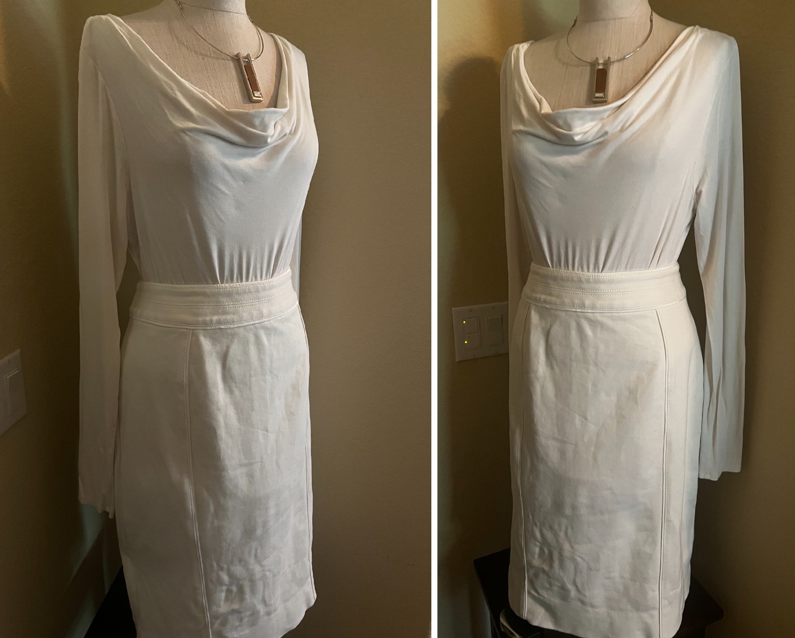 WHITE HOUSE BLACK MARKET * IVORY DRAPE NECK KNIT TOP * LONG SLEEVES SIZE M NWT
