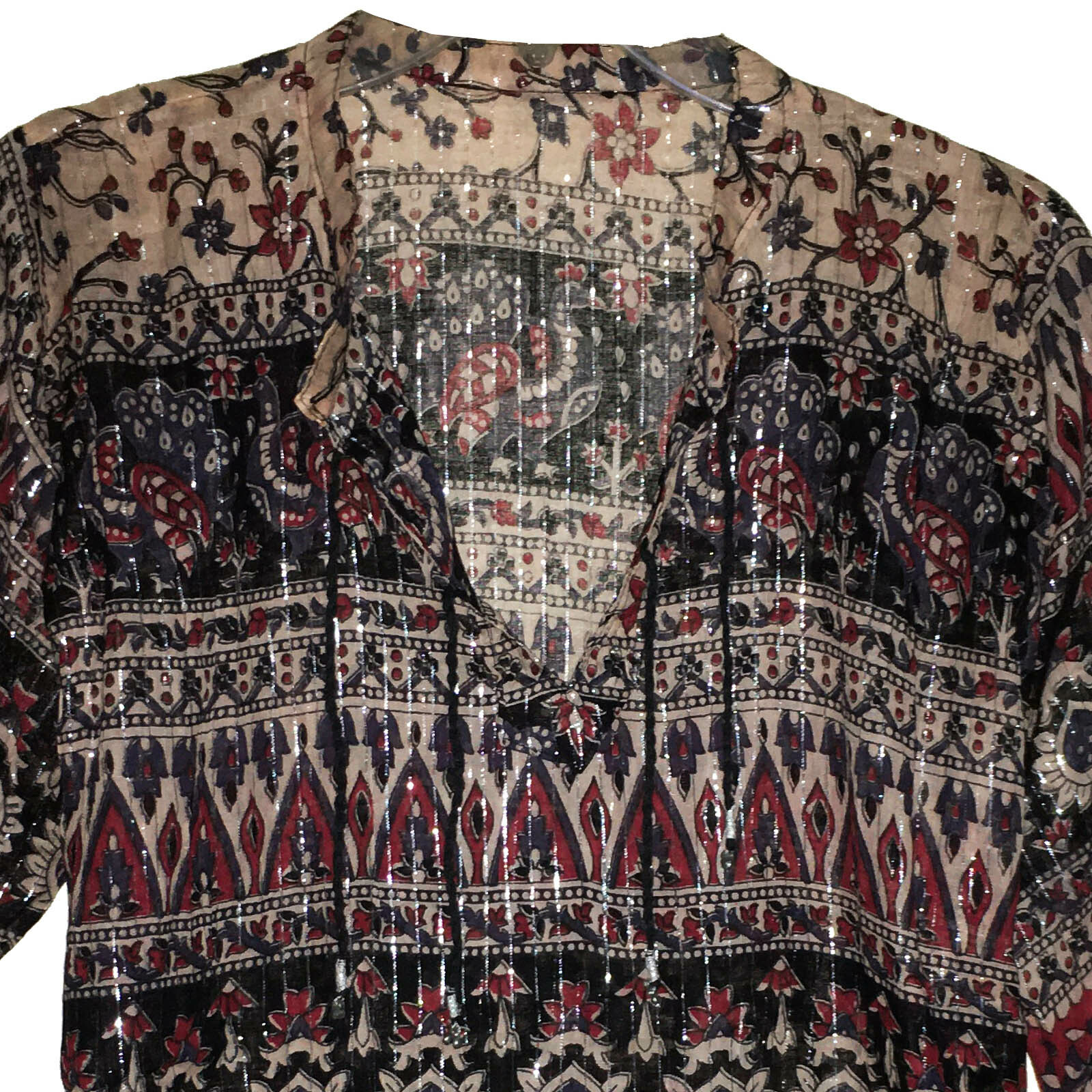 Indian Ethnic Cotton Lurex Top Blouse For Women Summer Boho Hippie Gypsy Tunic