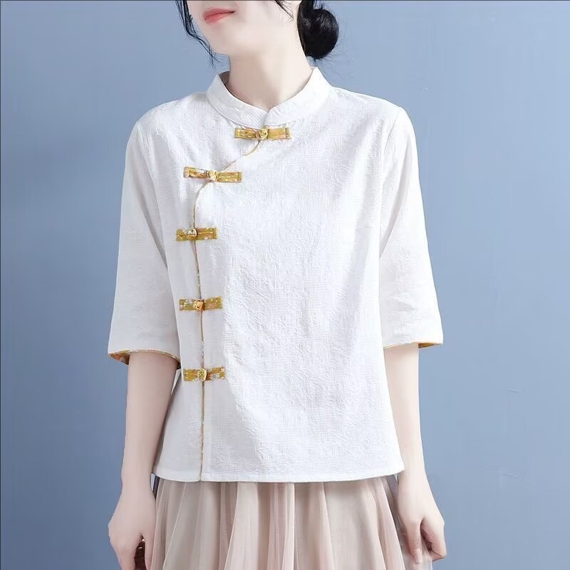 Summer Chinese Style Womens Tang Zhuang Han Fu Cotton Line Shirts Tops Blouse