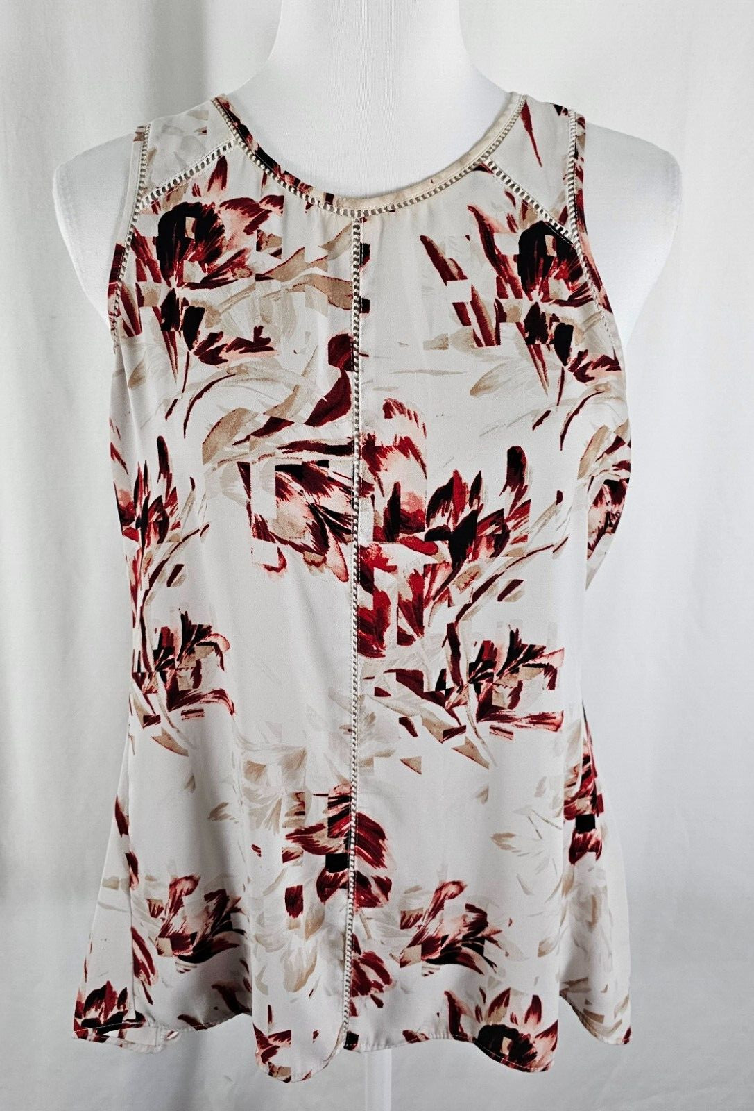 White House Black Market Womens Sleeveless Top White Red Tan Black Floral Small