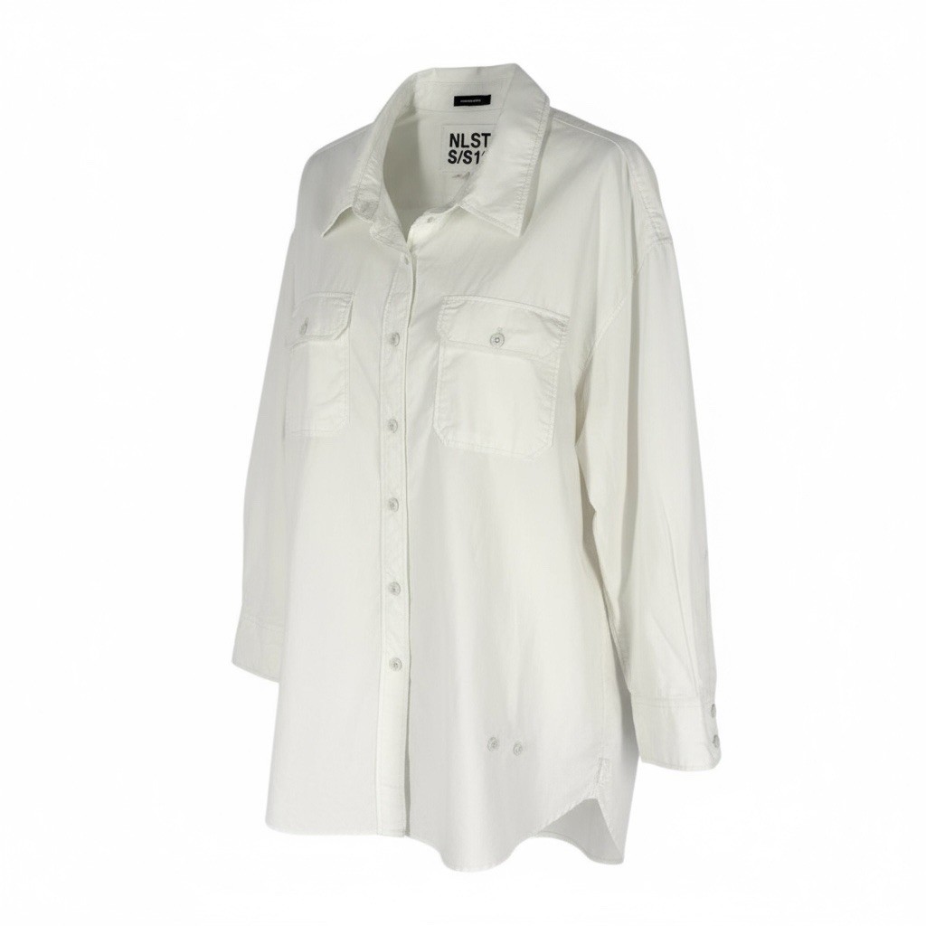 NLST S/S16 Blouse Womens Size Large White Cotton Japanese Fabric Button Up Shirt
