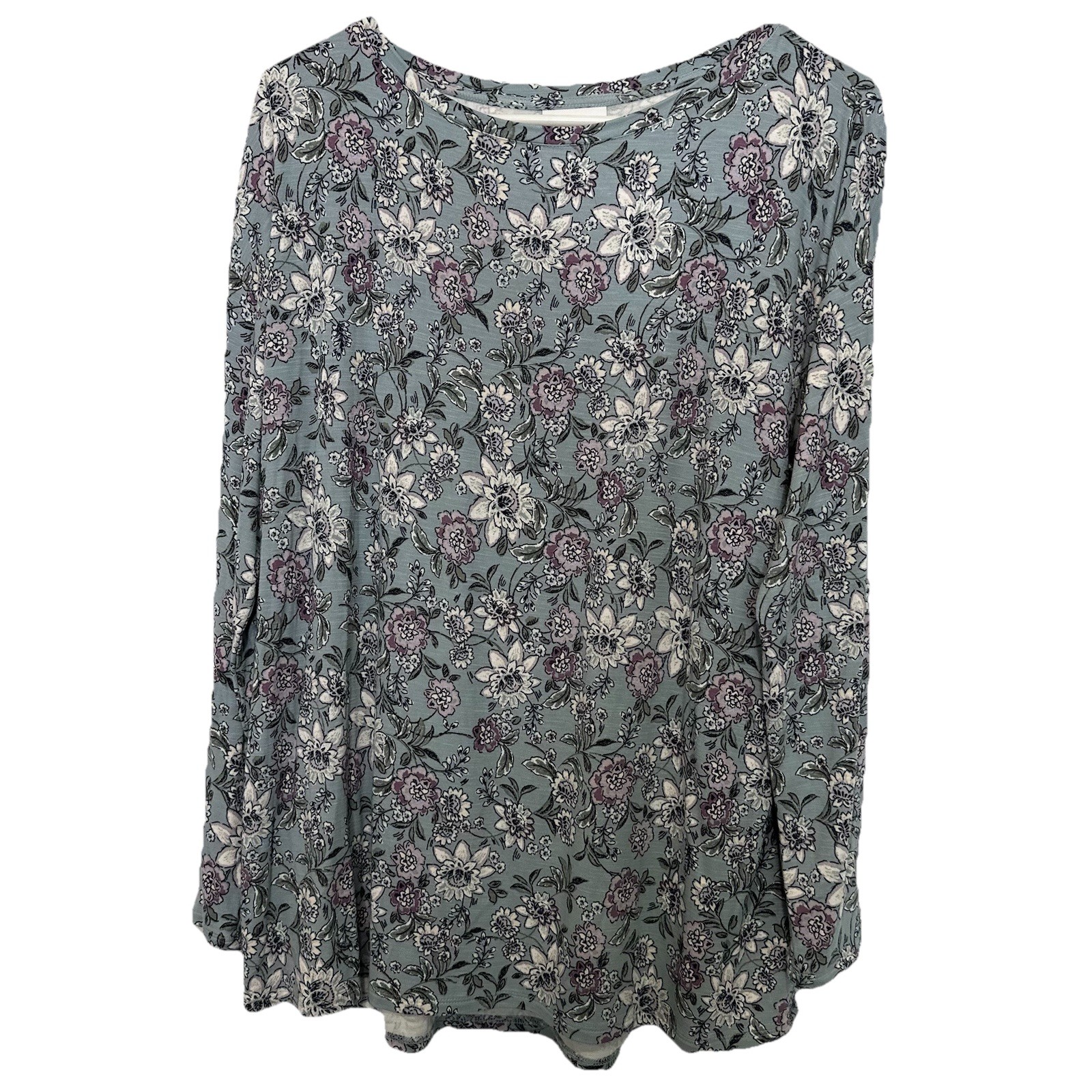 J Jill Top Blouse Multicolor Floral Long Sleeve Sleeve Pleated Back Tunic Tee