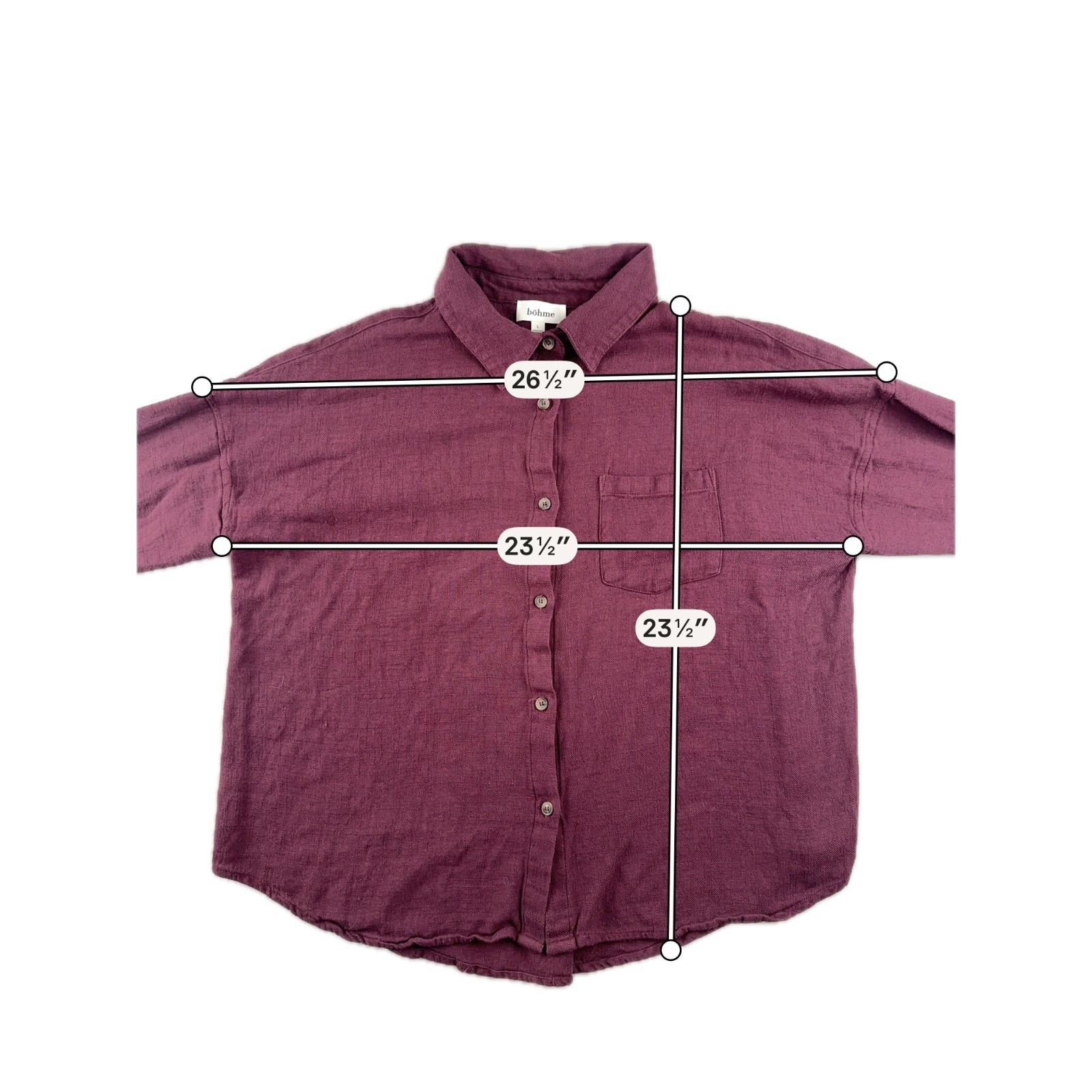 Bohme Burgandy Button Down Long Sleeve Womans Size Large Linen Top