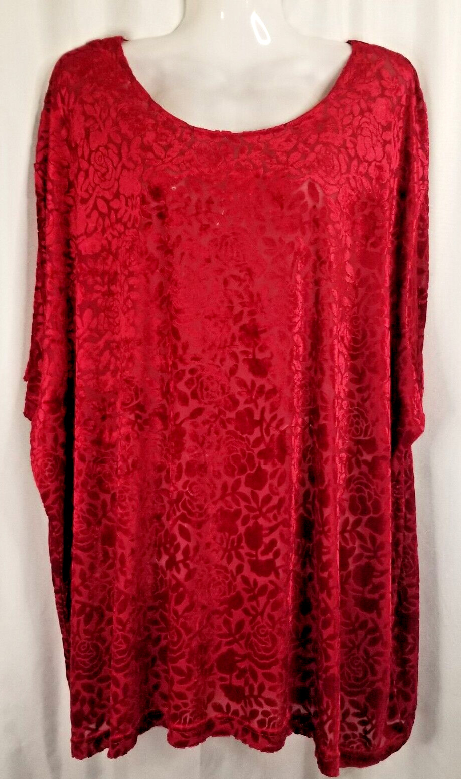 Lane Bryant Women’s Tunic Red Velour Textured Transparent Design Size 26/28