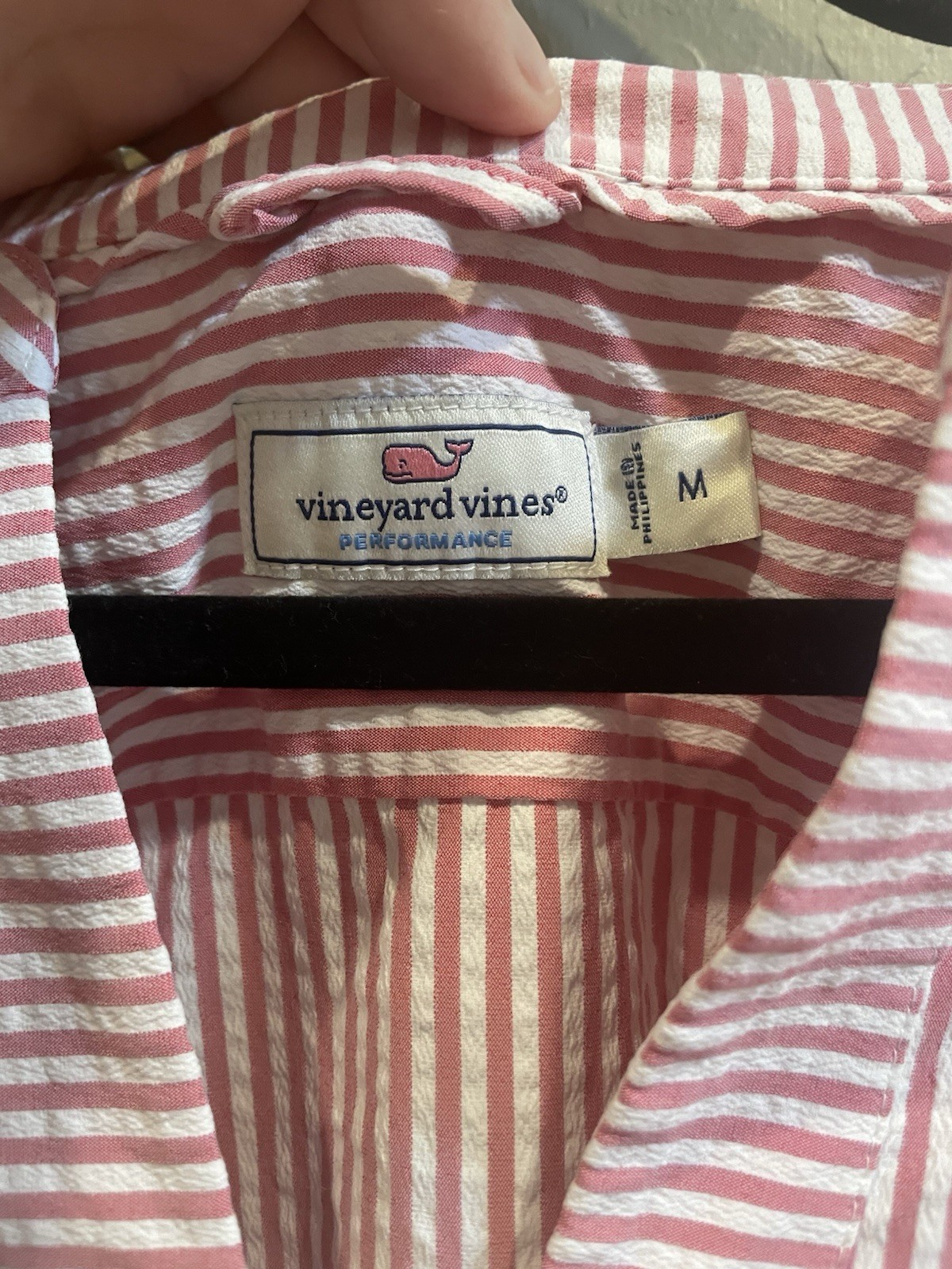 Vineyard Vines Women’s Pink/White Striped V-Neck 3/4 Roll Tab Blouse M