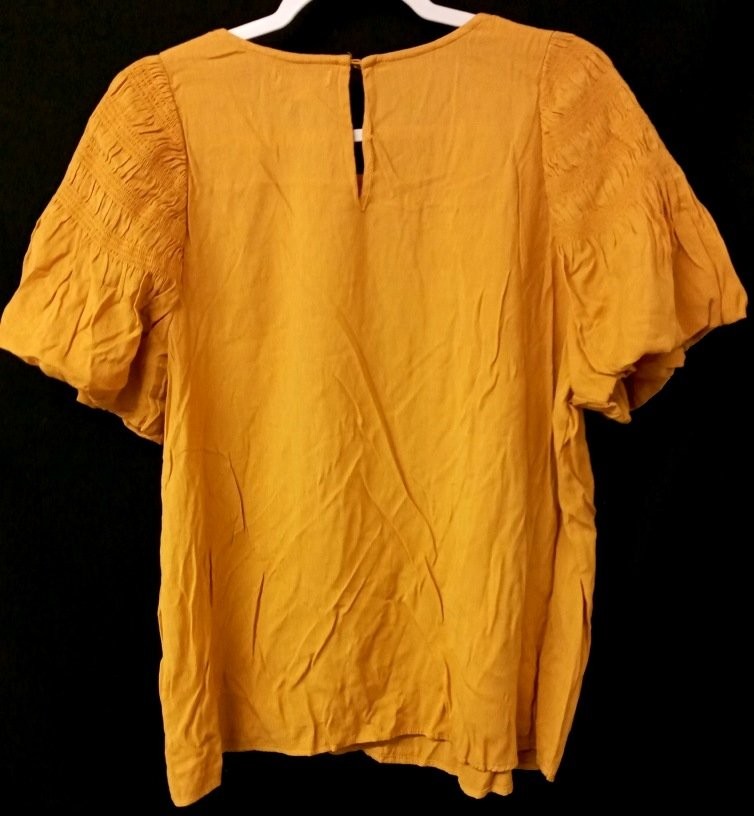 Ophelia Roe Women’s Top 1X Mustard Rayon Polyester Ruffled Sleeves