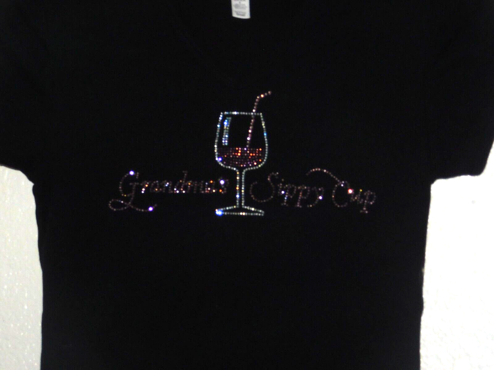 Womens Small Black T-Shirt Grandmas Sippy Cup w/ Wine Glass