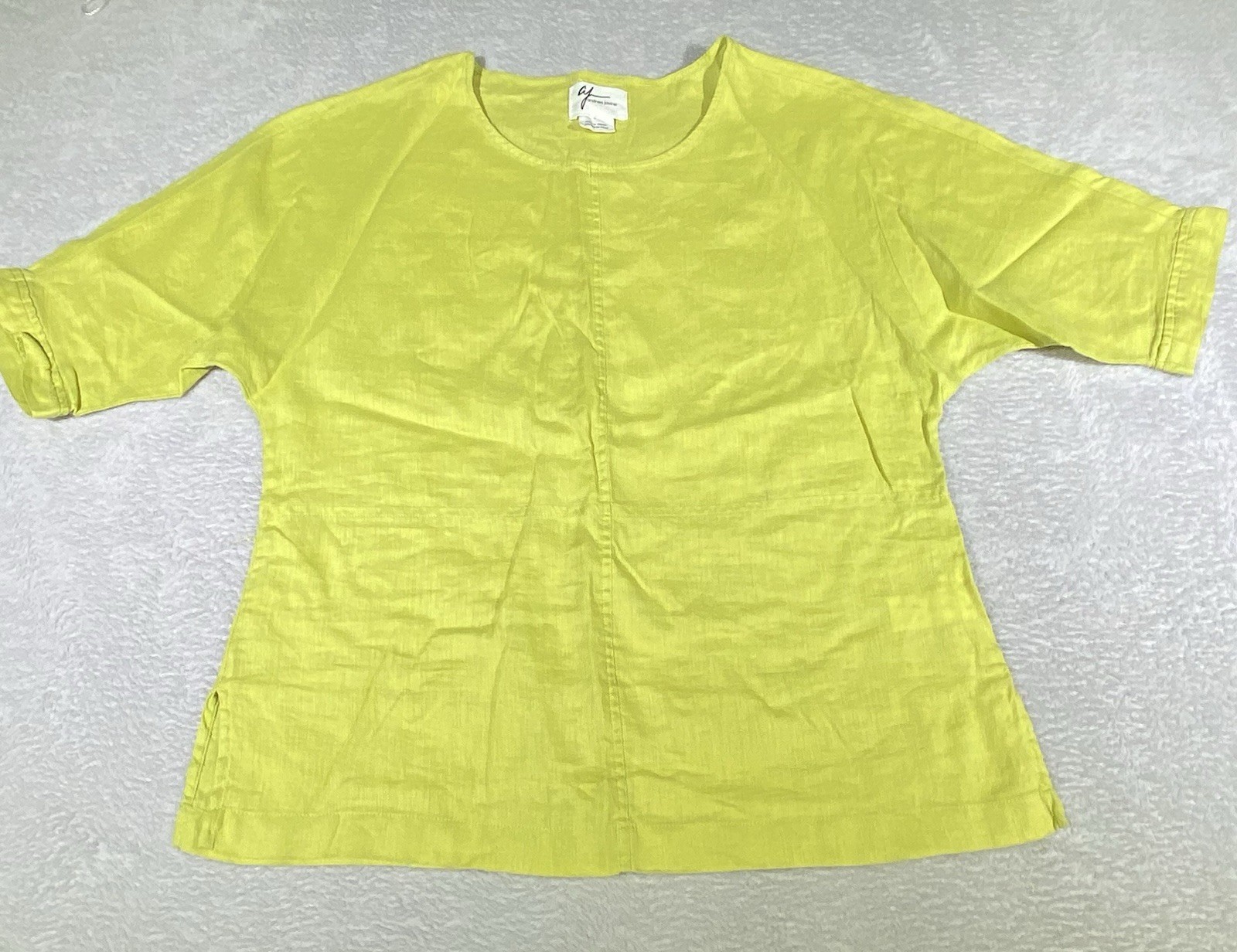 Andrea Jovine 100% Linen Shirt Top Womens Small Chartreuse Pullover Boxy Relaxed