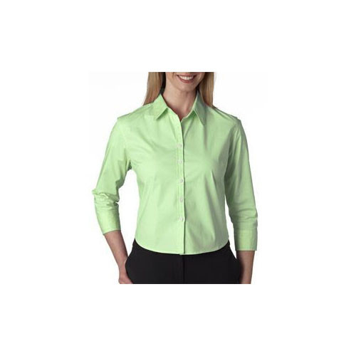 NEW UltraClub Ladies’ Stretch Poplin 3/4-Sleeve Blouse. 8352 Citrus. Size Medium