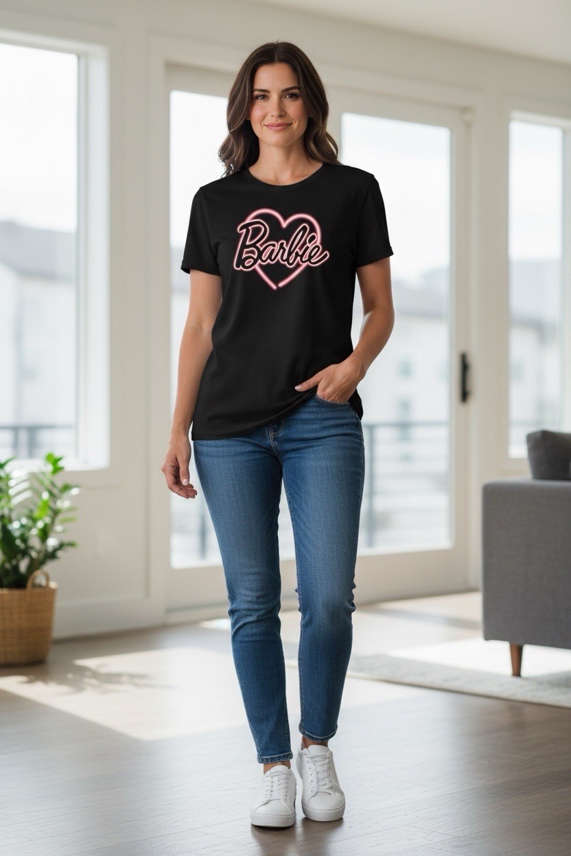 Neon Barbie T-shirt Women Black Med Tee Shirt Blouse Top Casual Girlie Feminine