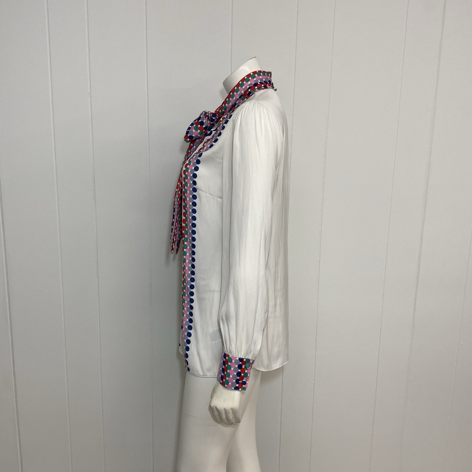 Boden Blous US 4 UK 8 Cream Satin Dotted Button Front Removable Self Tie Bow