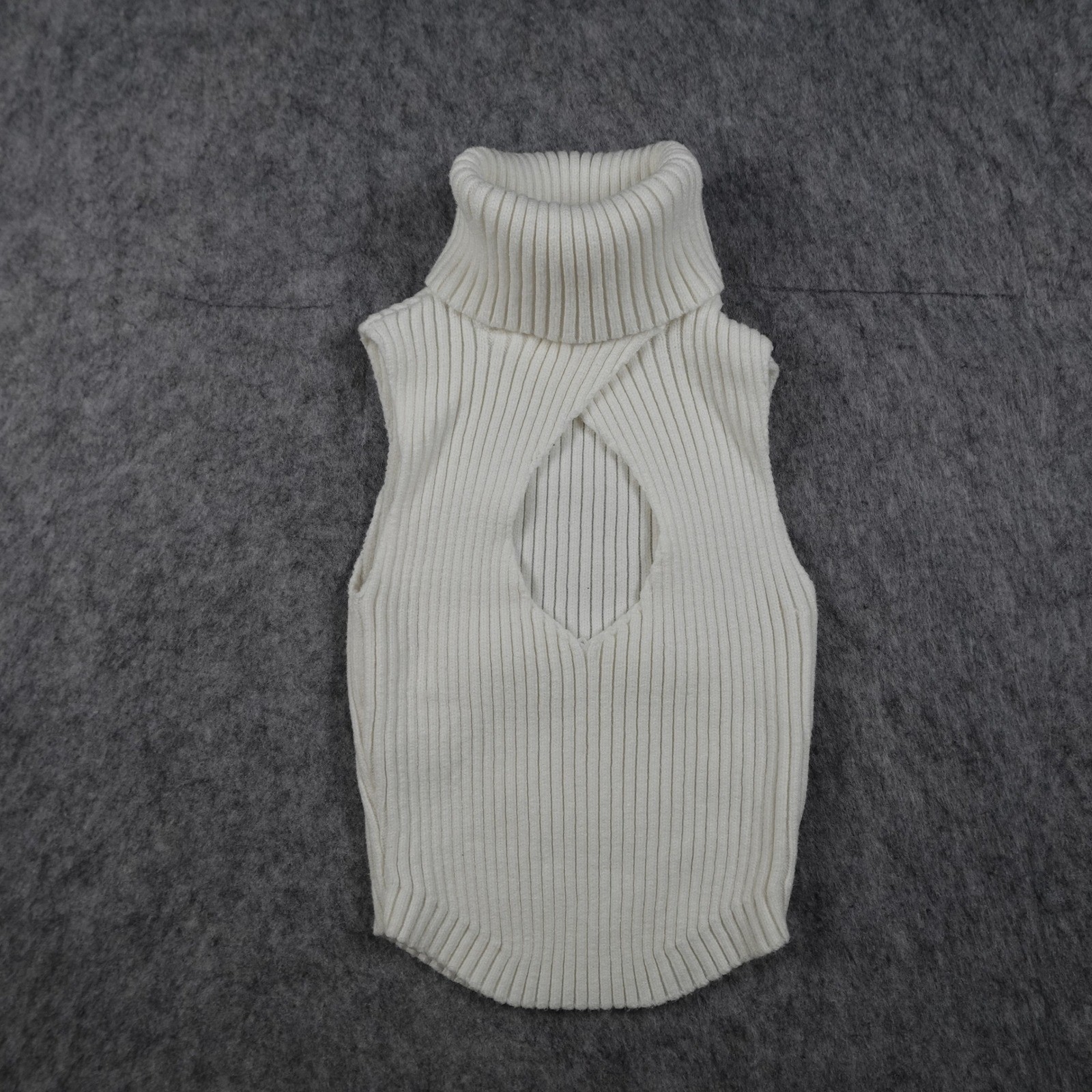 Lovers Friends Top Women Extra Small White Ribbed Cutout Turtleneck Sleeveless