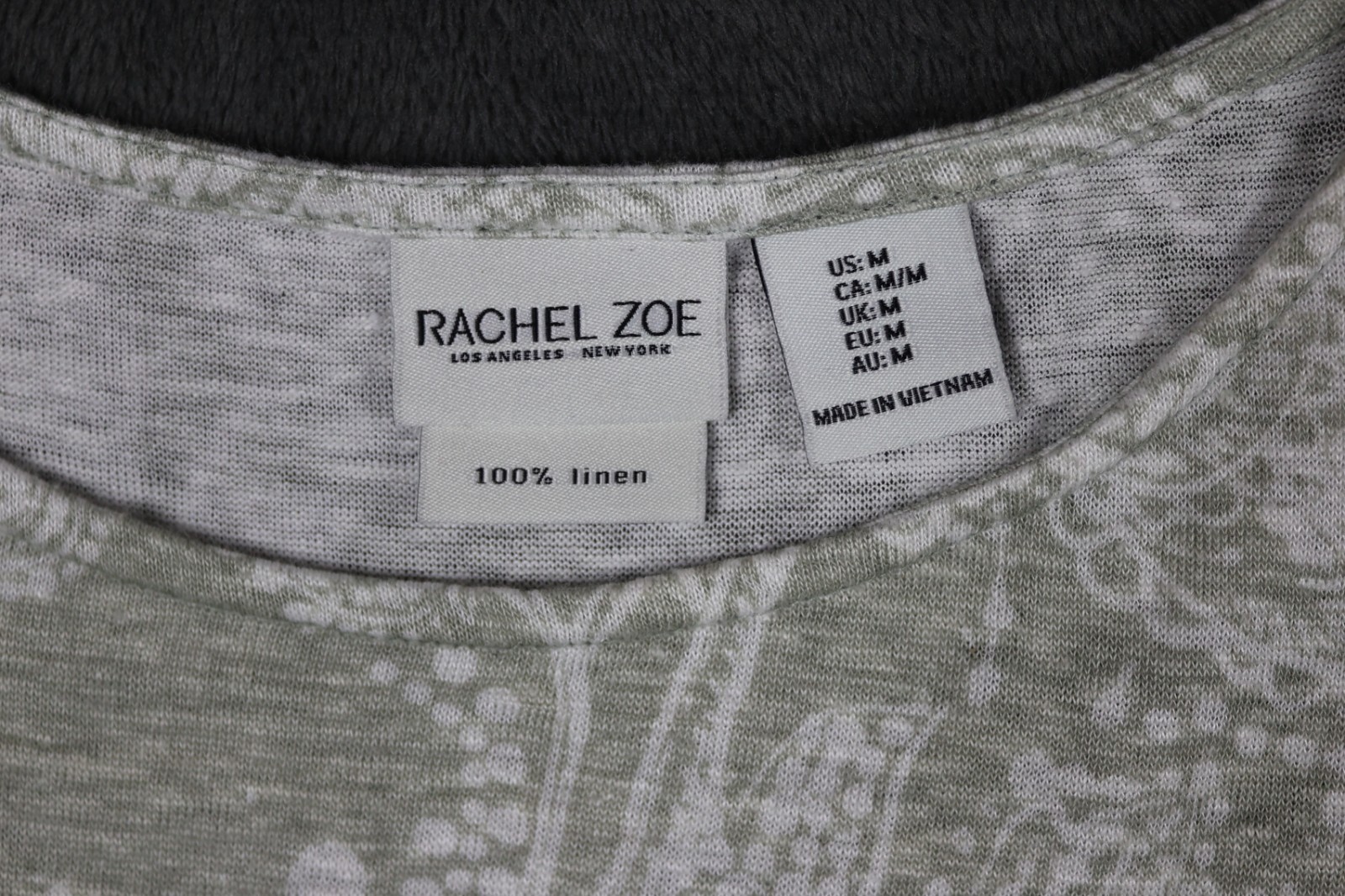 100% Linen Top W-M Green Floral Spring Easter Boho Summer Basic Casual EUC