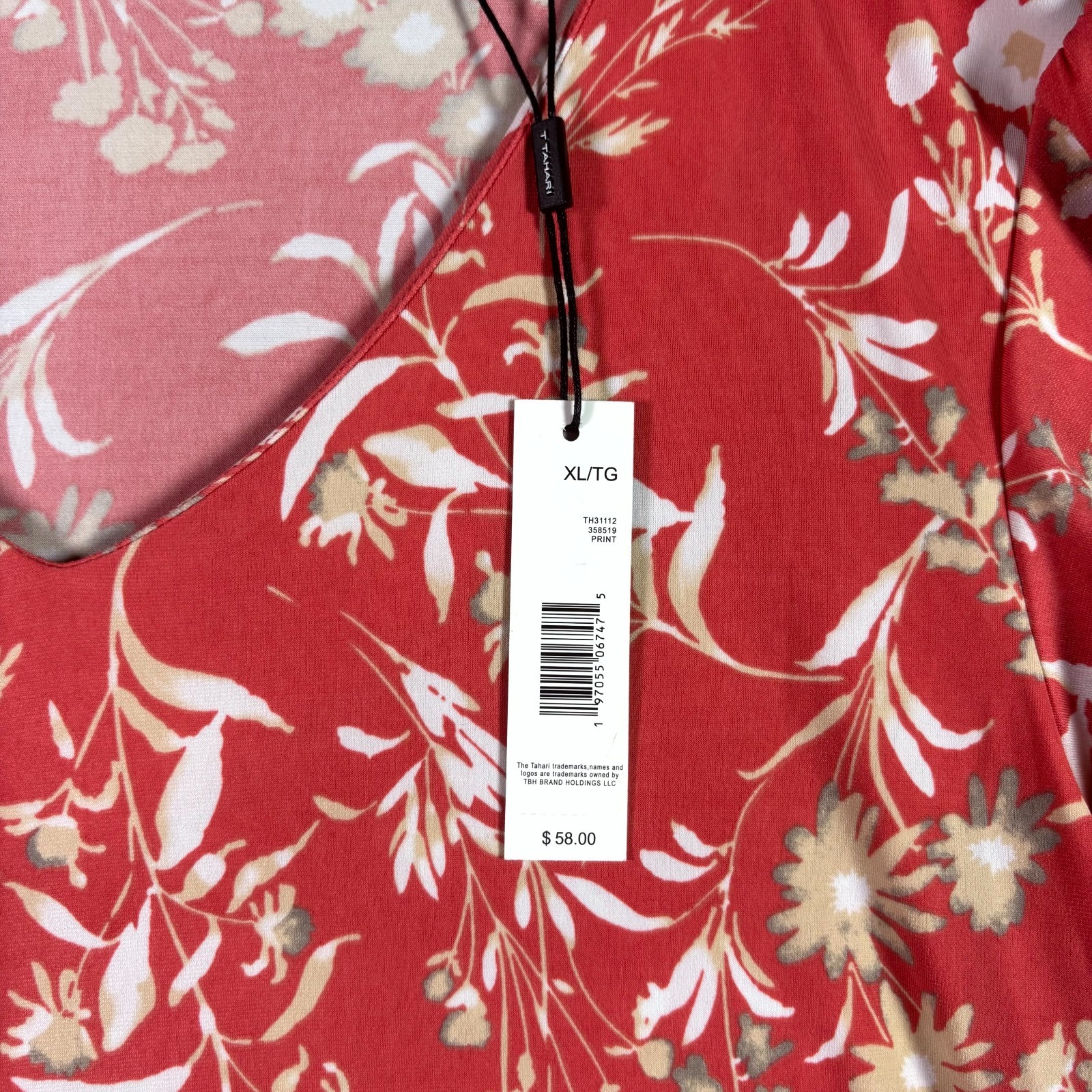 Tahari Blouse Women’s XL Coral Pink Floral Flutter Ruffle Sleeve Summer Top NWT