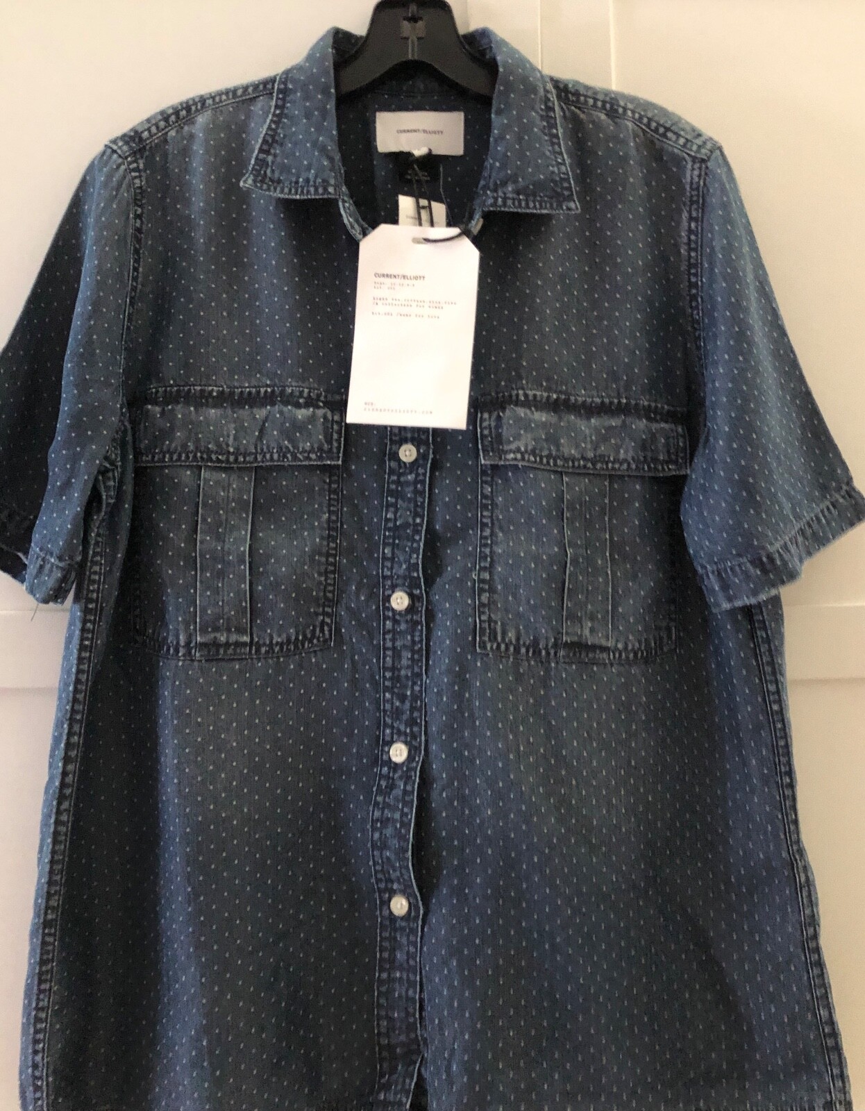 Current/Elliott Women’s Blue Polka Dot Button Down Pockets , Size 2 New