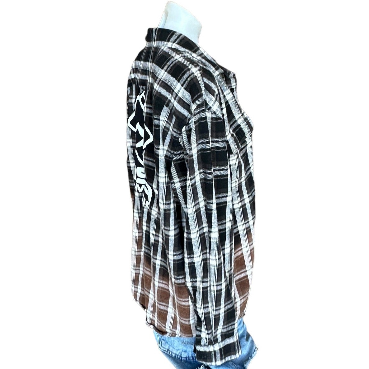 USA Climbing Plaid Flannel Shirt Shacket LARGE Oversized Unique Climber Black